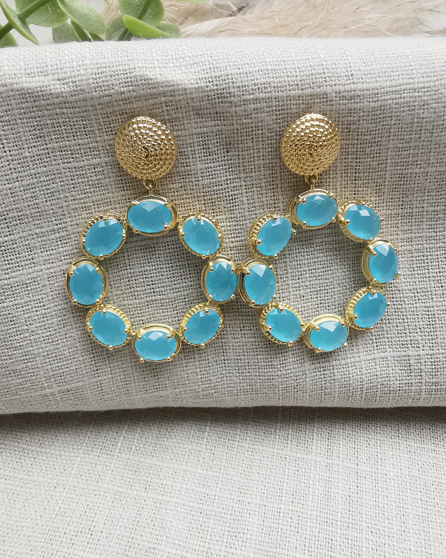 Statement Hoop Earrings with Blue Chalcedony