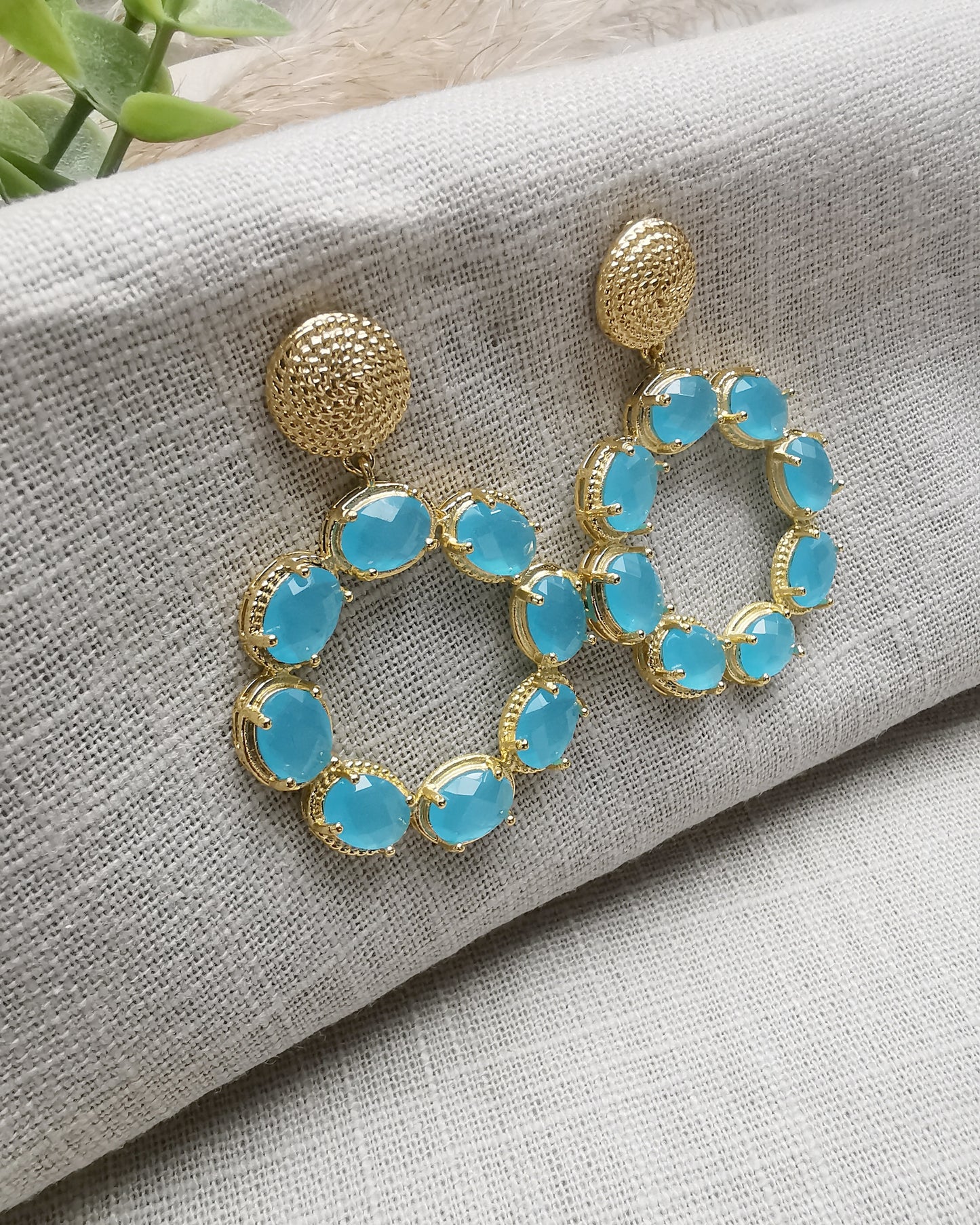 Statement Hoop Earrings with Blue Chalcedony