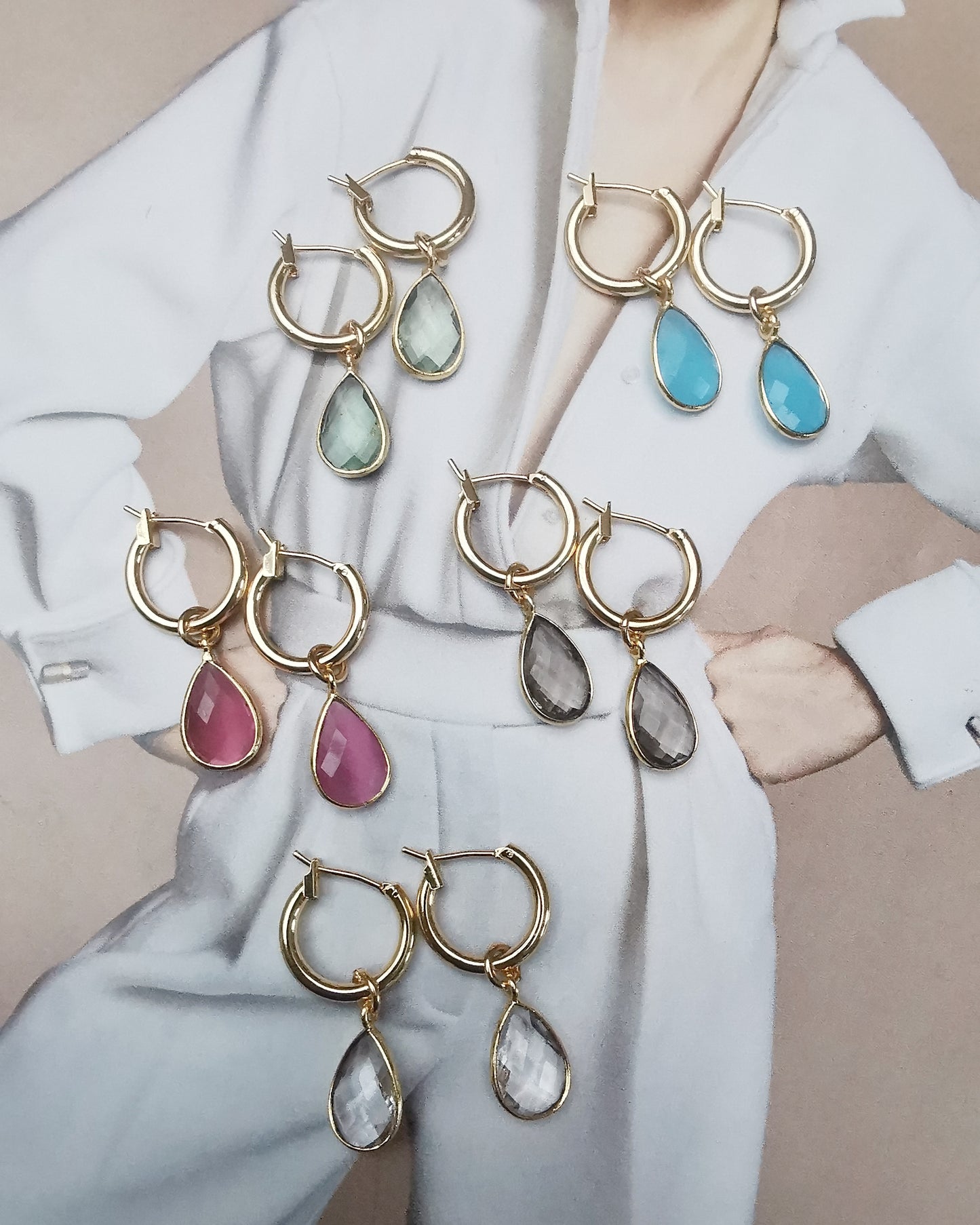 Small Hoop Earrings with Removable Gemstone Charms