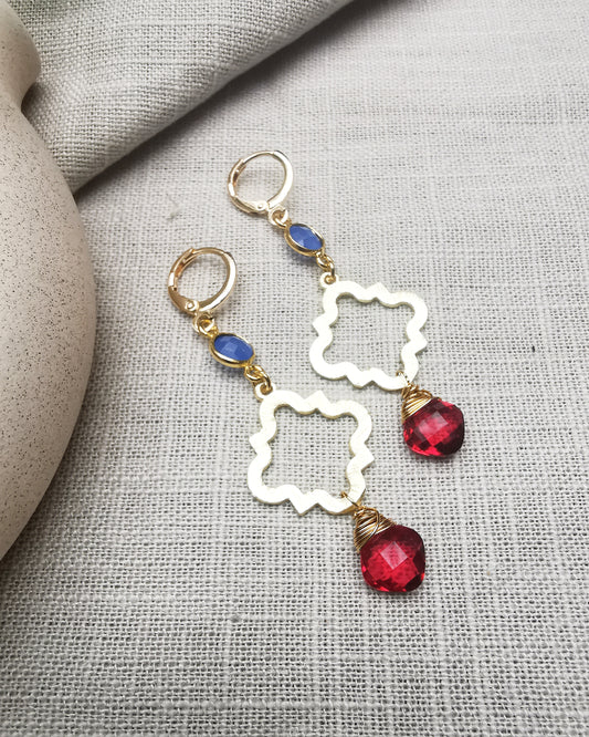 Long Drop Gemstone Earrings - Vinta Shop