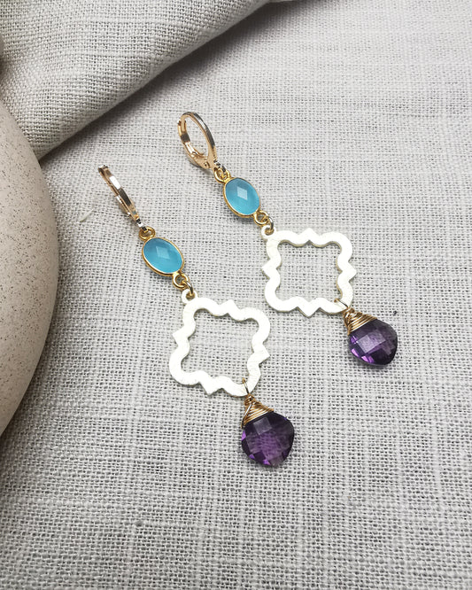 Long Drop Gemstone Earrings - Vinta Shop