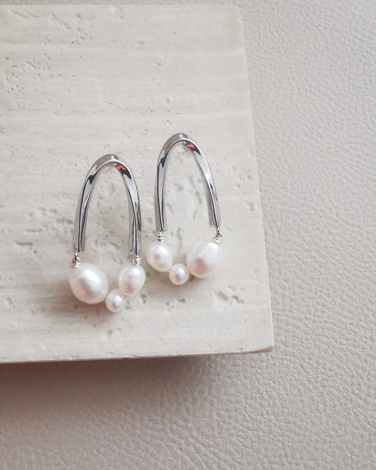 IVONNE - Freshwater Pearl Silver Plated Stud Earrings. - Vinta Shop