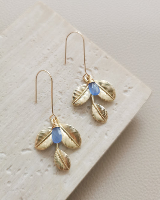 OLIVIA - Blue Chalcedony Olive Branch Dangle Earrings - Vinta Shop