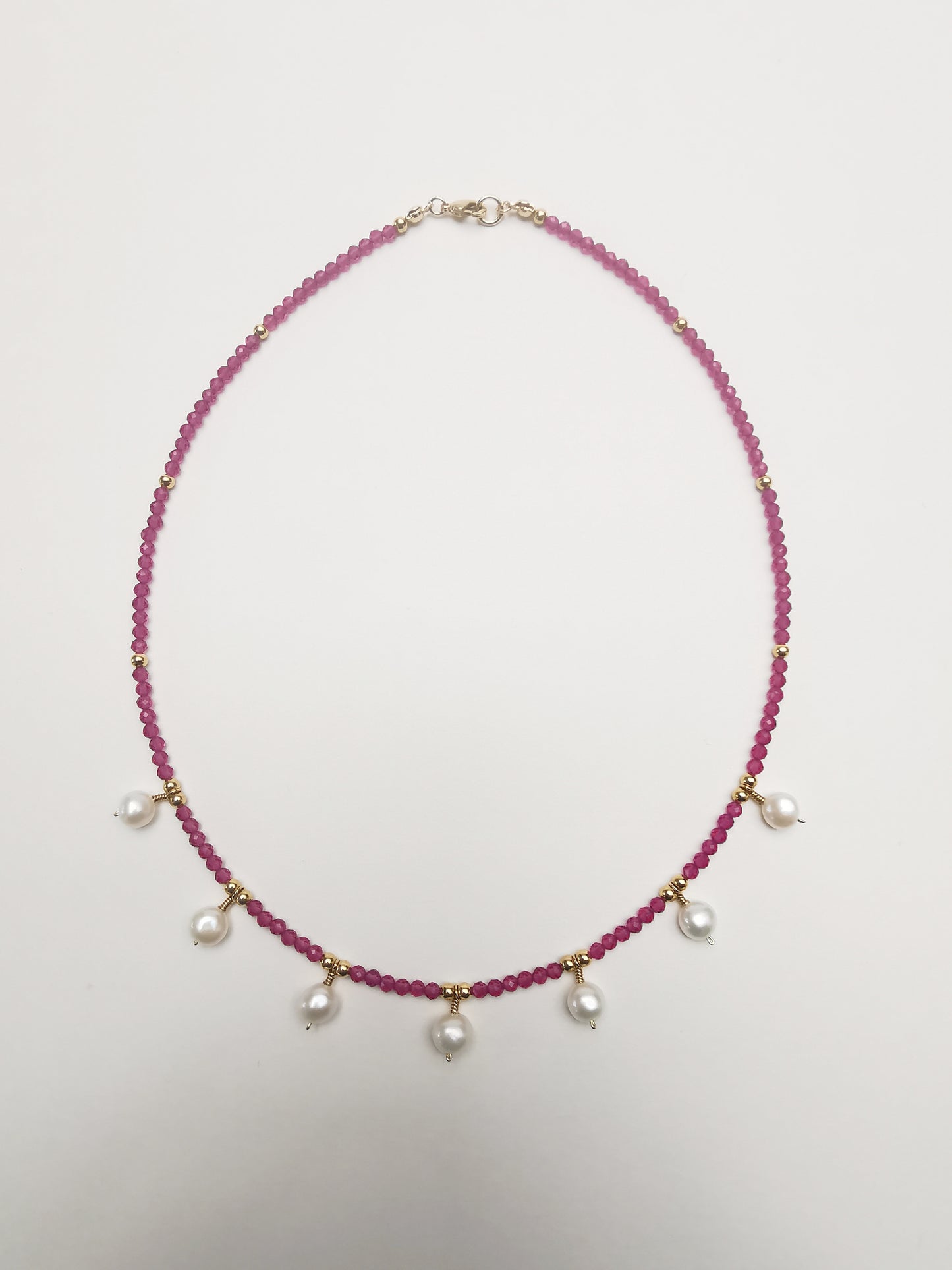 PILI - Pink Tourmaline Necklace with Freshwater Pearls.