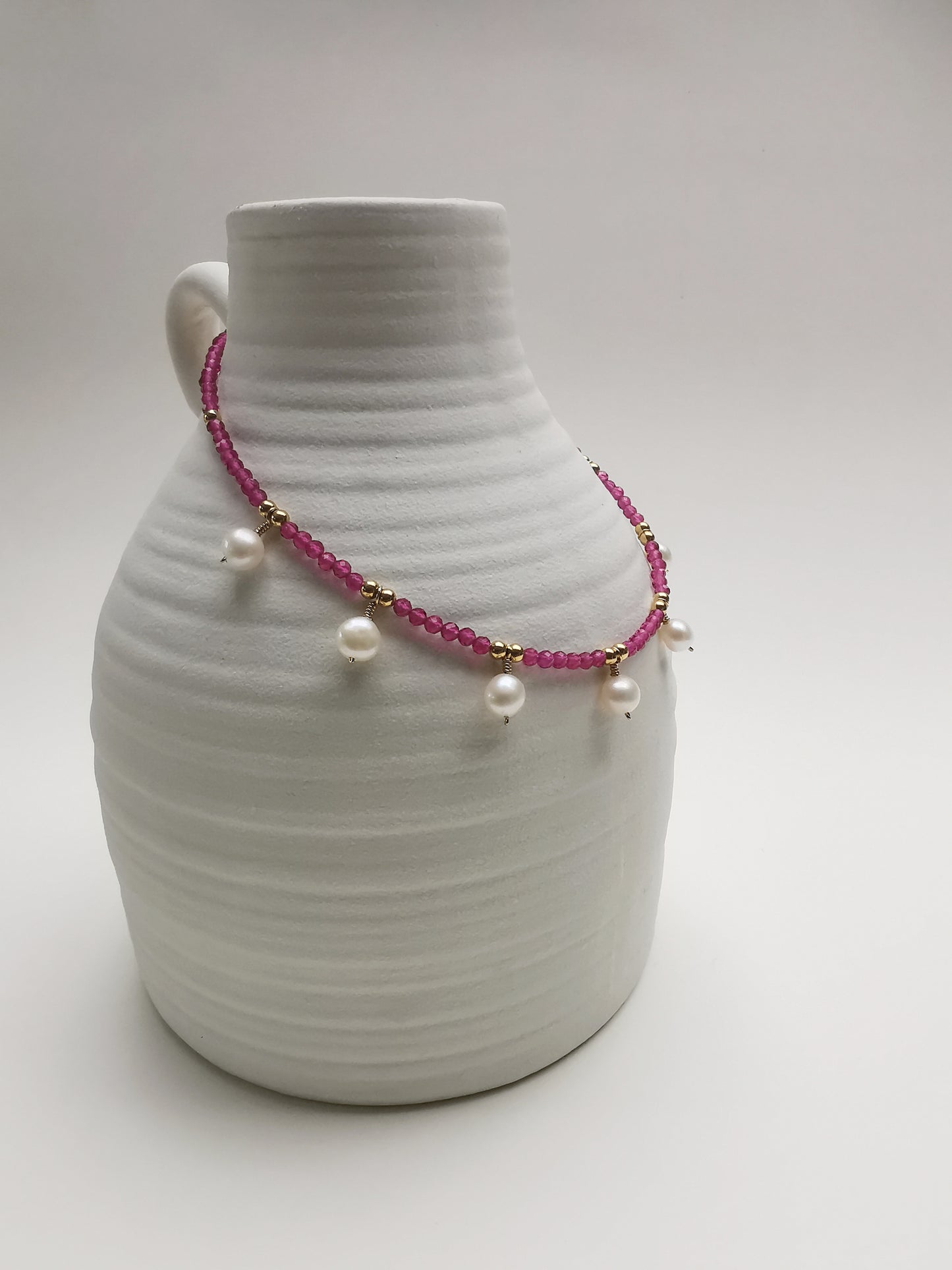 PILI - Pink Tourmaline Necklace with Freshwater Pearls.