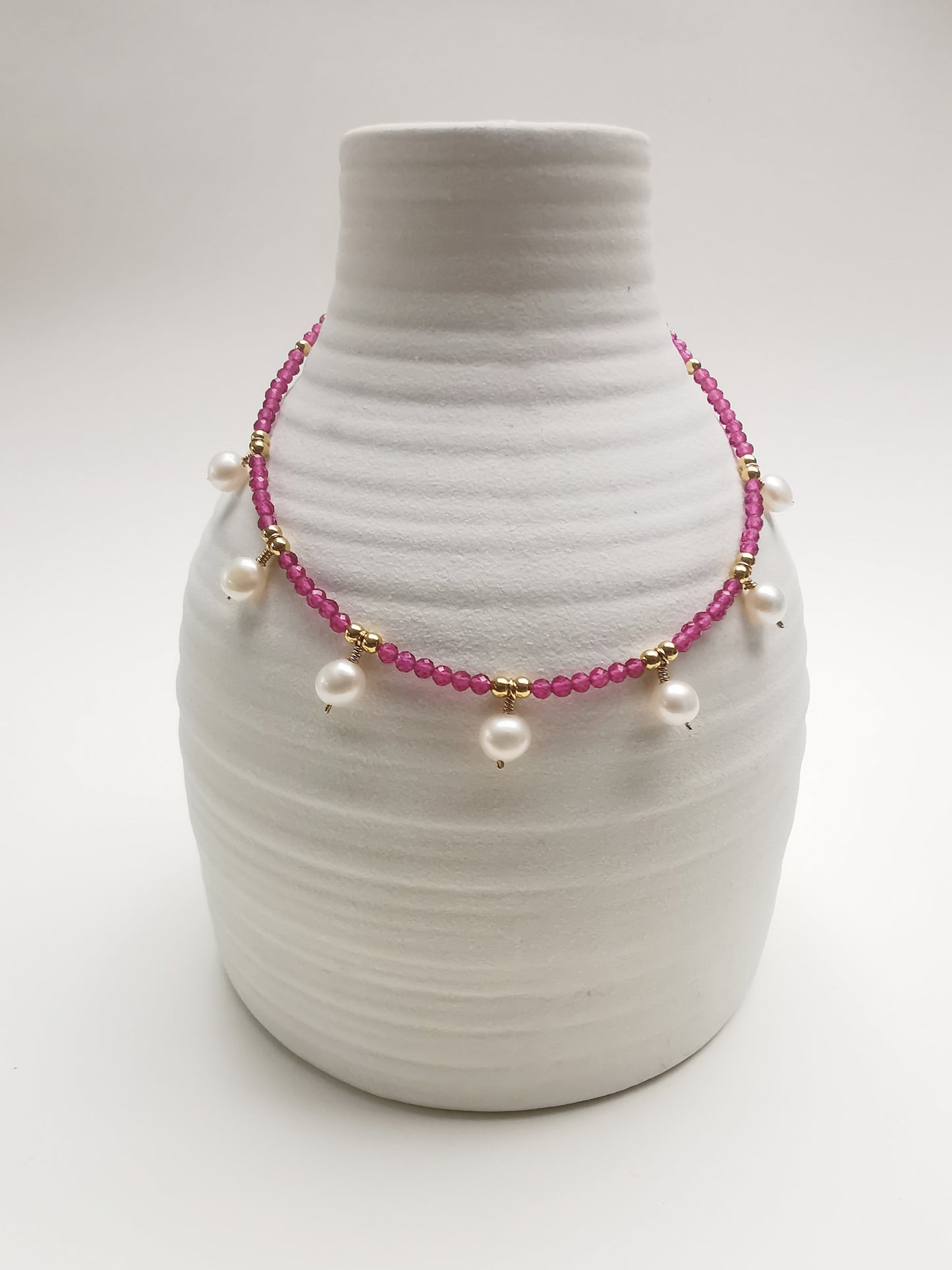 PILI - Pink Tourmaline Necklace with Freshwater Pearls.