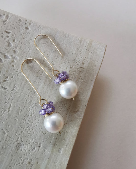 AURA - Purple Cubic Zirconia Pearl Earrings.