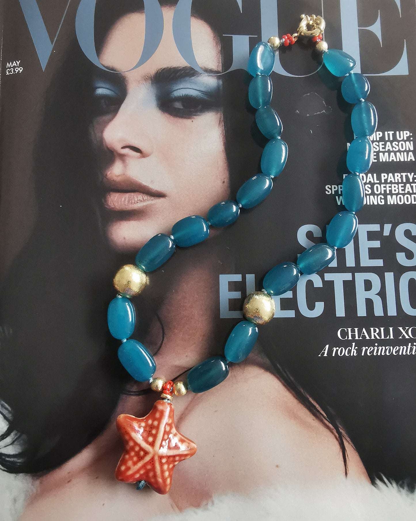 Estrella Chunky Agate Nugget Necklace with Starfish Pendant. - Vinta Shop