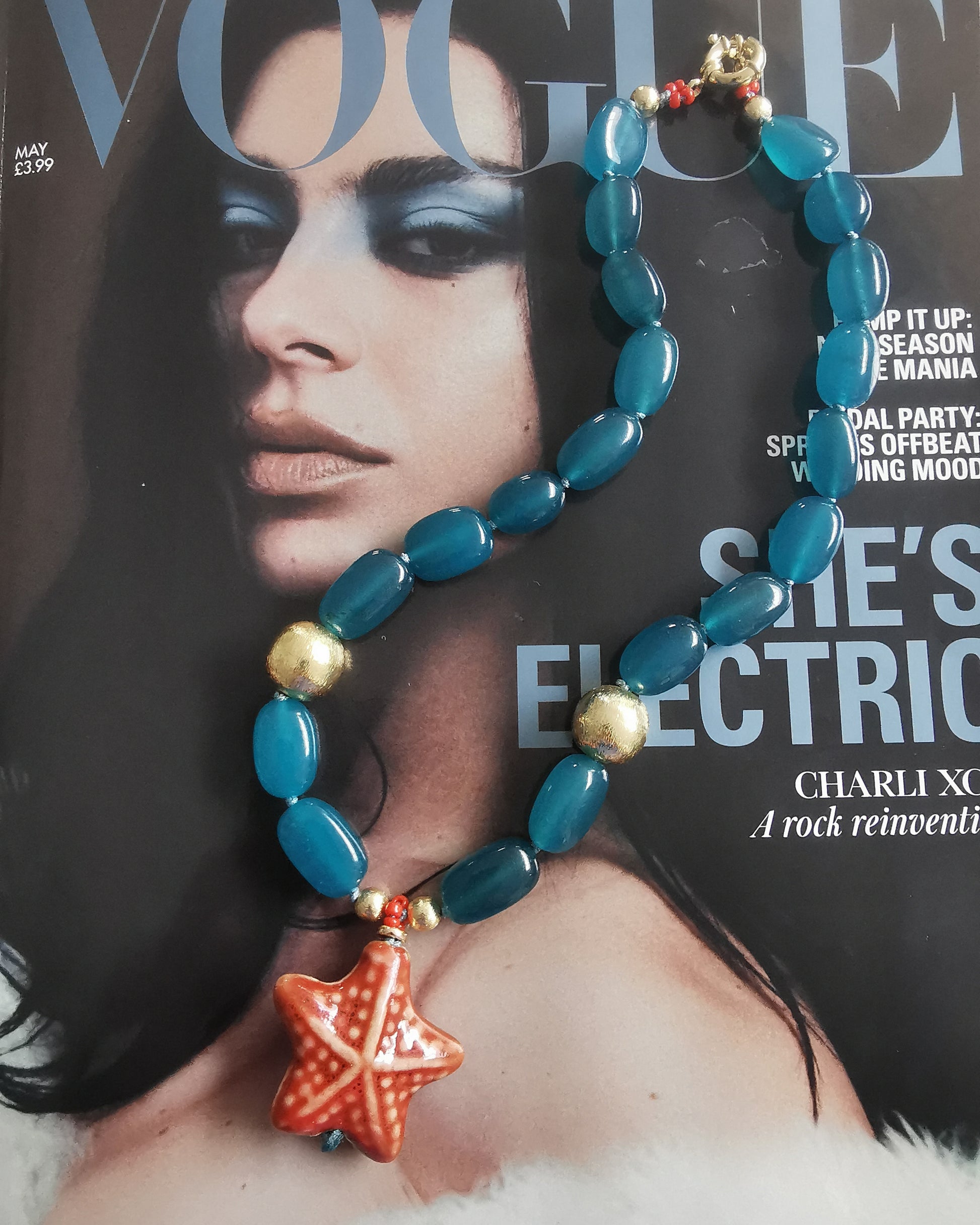 Estrella Chunky Agate Nugget Necklace with Starfish Pendant. - Vinta Shop