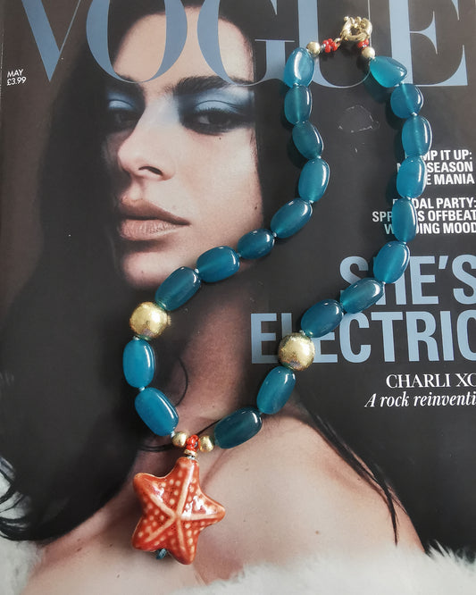 Estrella Chunky Agate Nugget Necklace with Starfish Pendant. - Vinta Shop