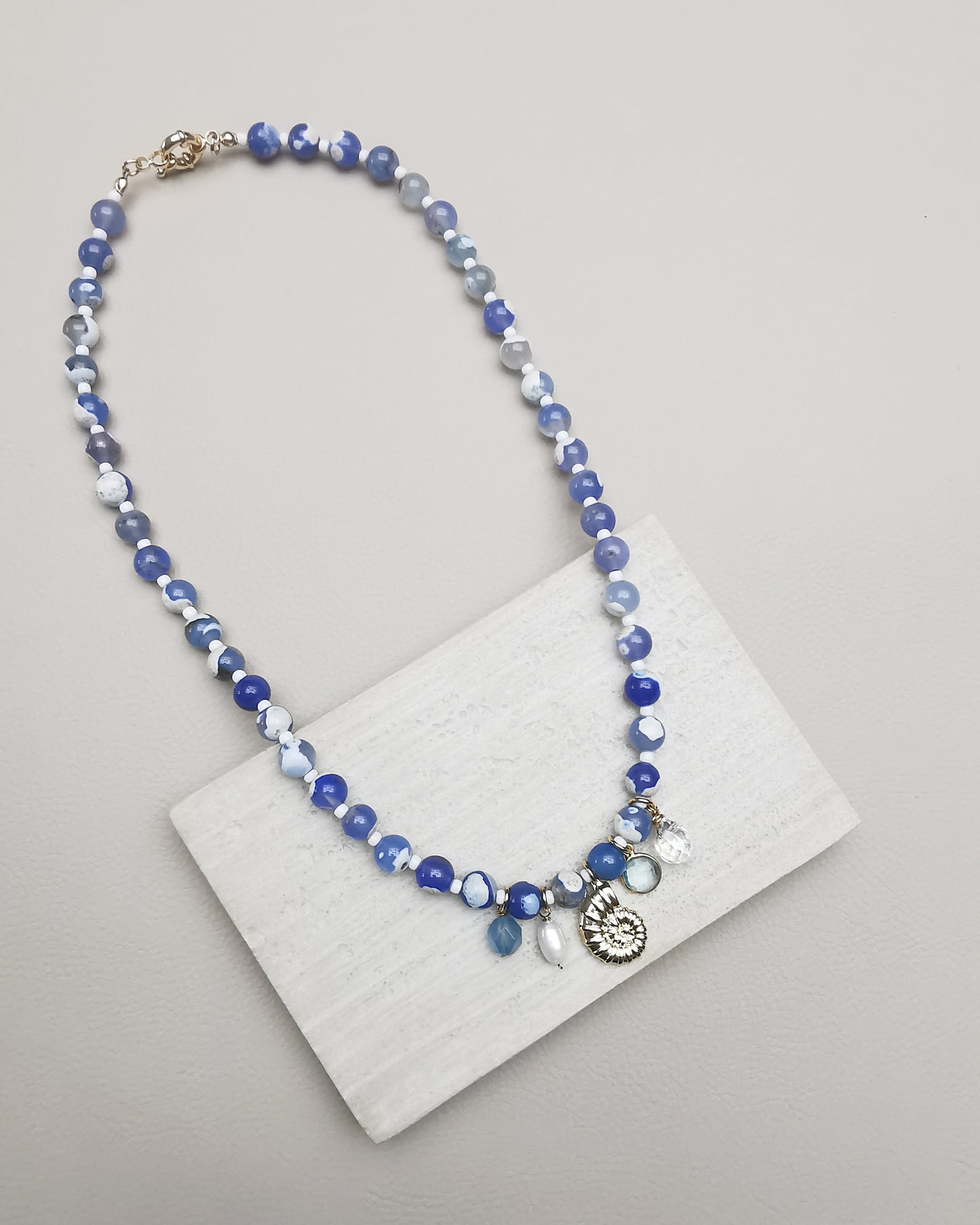 Blue Fire Crackle Agate Beaded Necklace with Charms - Vinta Shop