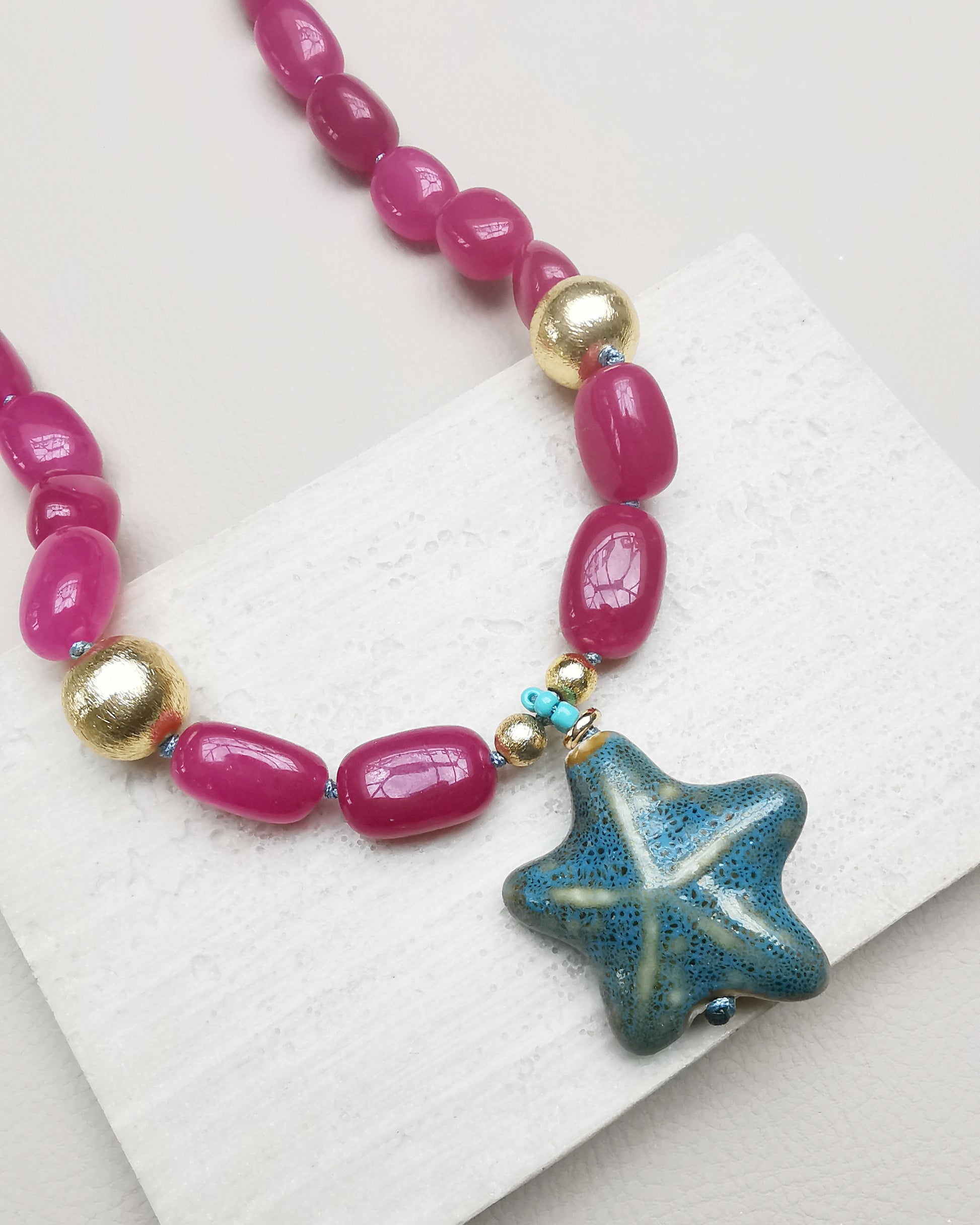 Estrella Chunky Agate Nugget Necklace with Starfish Pendant. - Vinta Shop