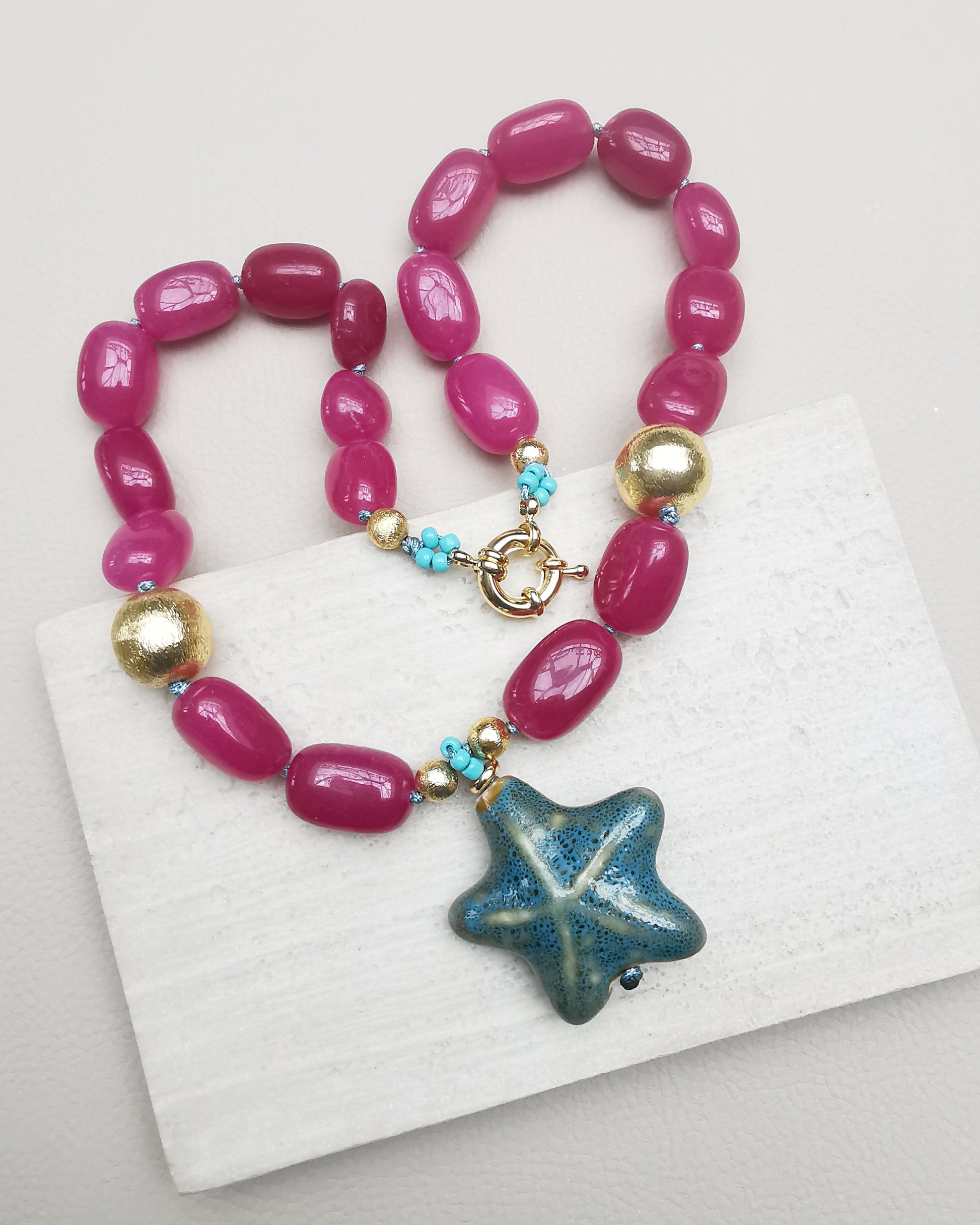 Estrella Chunky Agate Nugget Necklace with Starfish Pendant. - Vinta Shop
