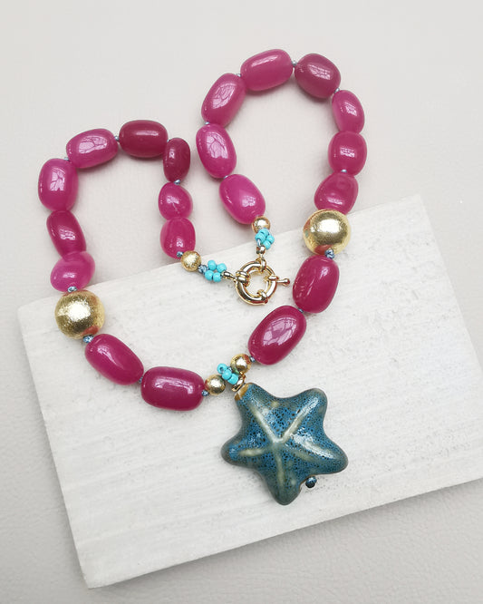 Estrella Chunky Agate Nugget Necklace with Starfish Pendant. - Vinta Shop