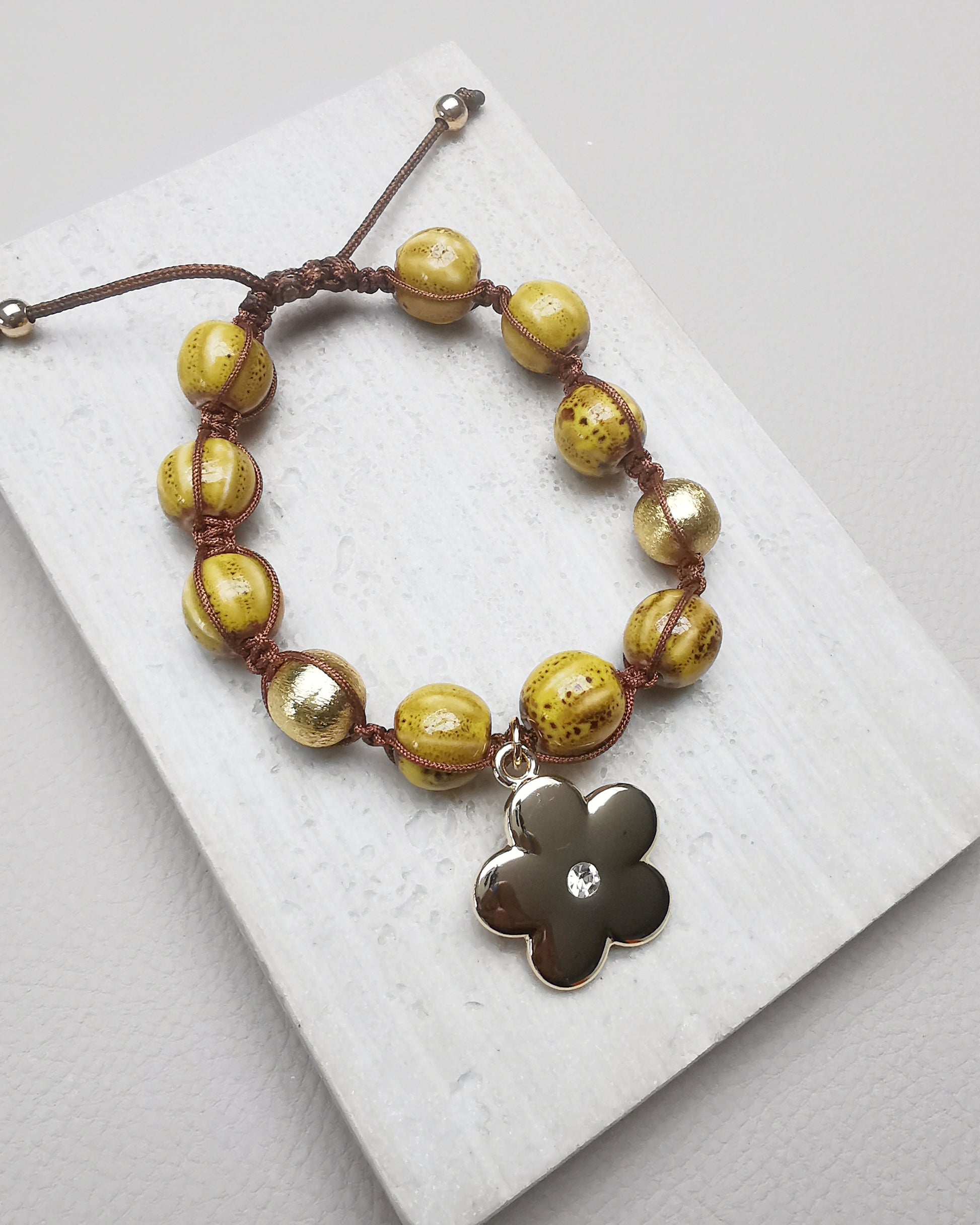 Yellow Chunky Ceramic Bracelet with Flower Pendant - Vinta Shop