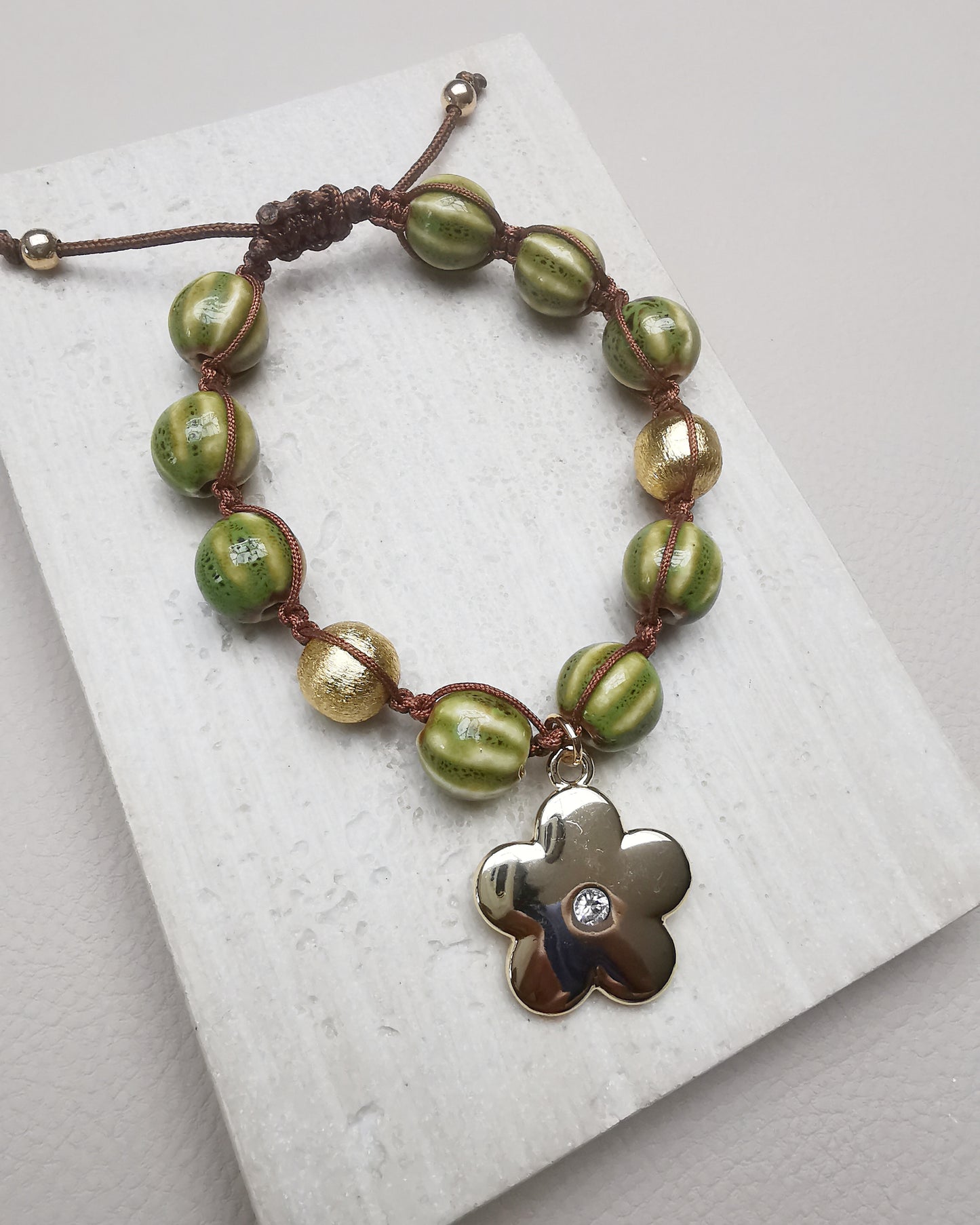 Green Chunky Ceramic Bracelet with Flower Pendant - Vinta Shop