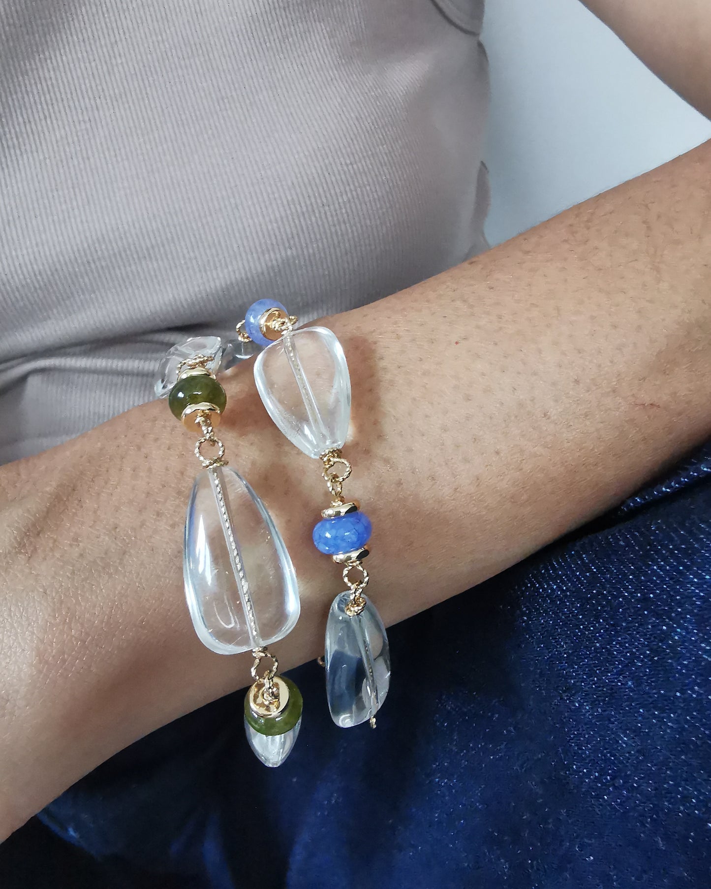 Chunky Crystal & Blue Jade Bracelet - Vinta Shop