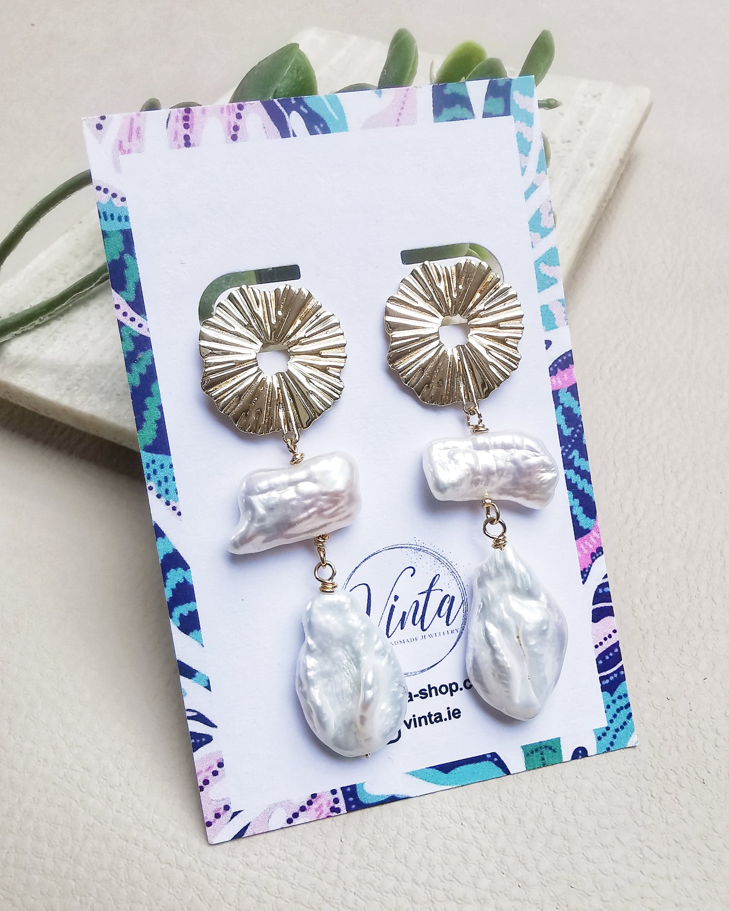Double Drop Pearl Stud Earrings - Vinta Shop