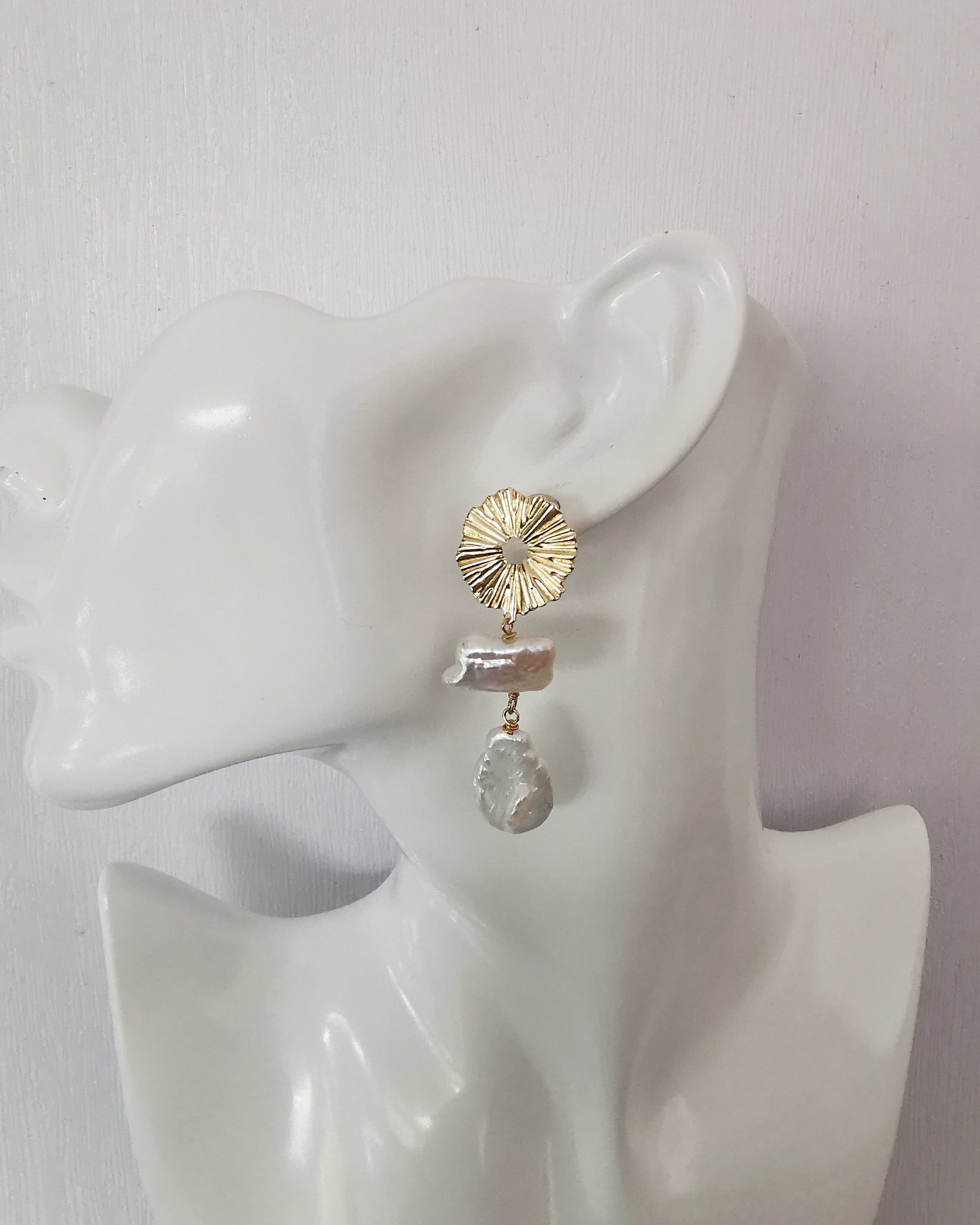 Double Drop Pearl Stud Earrings - Vinta Shop