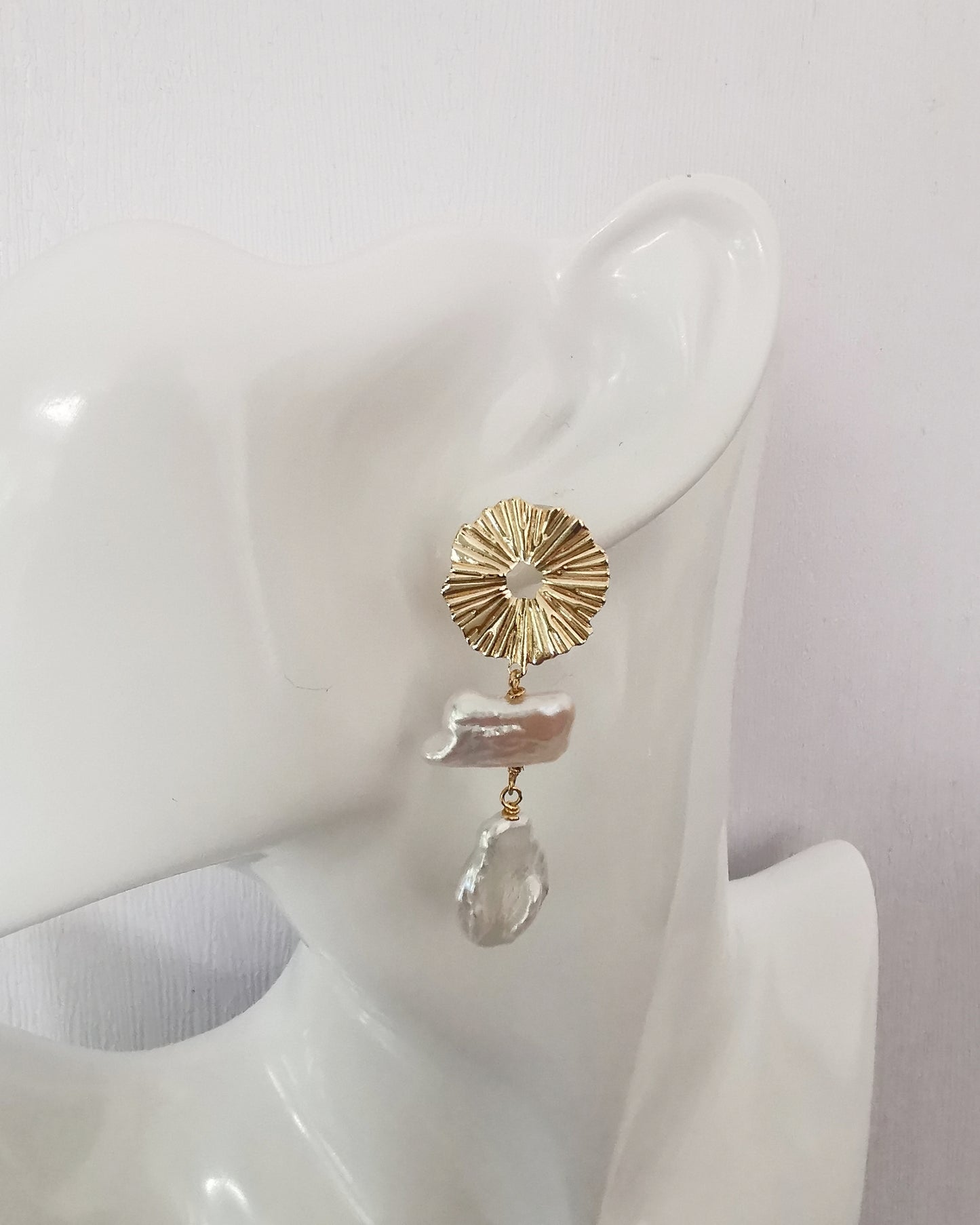 Double Drop Pearl Stud Earrings - Vinta Shop