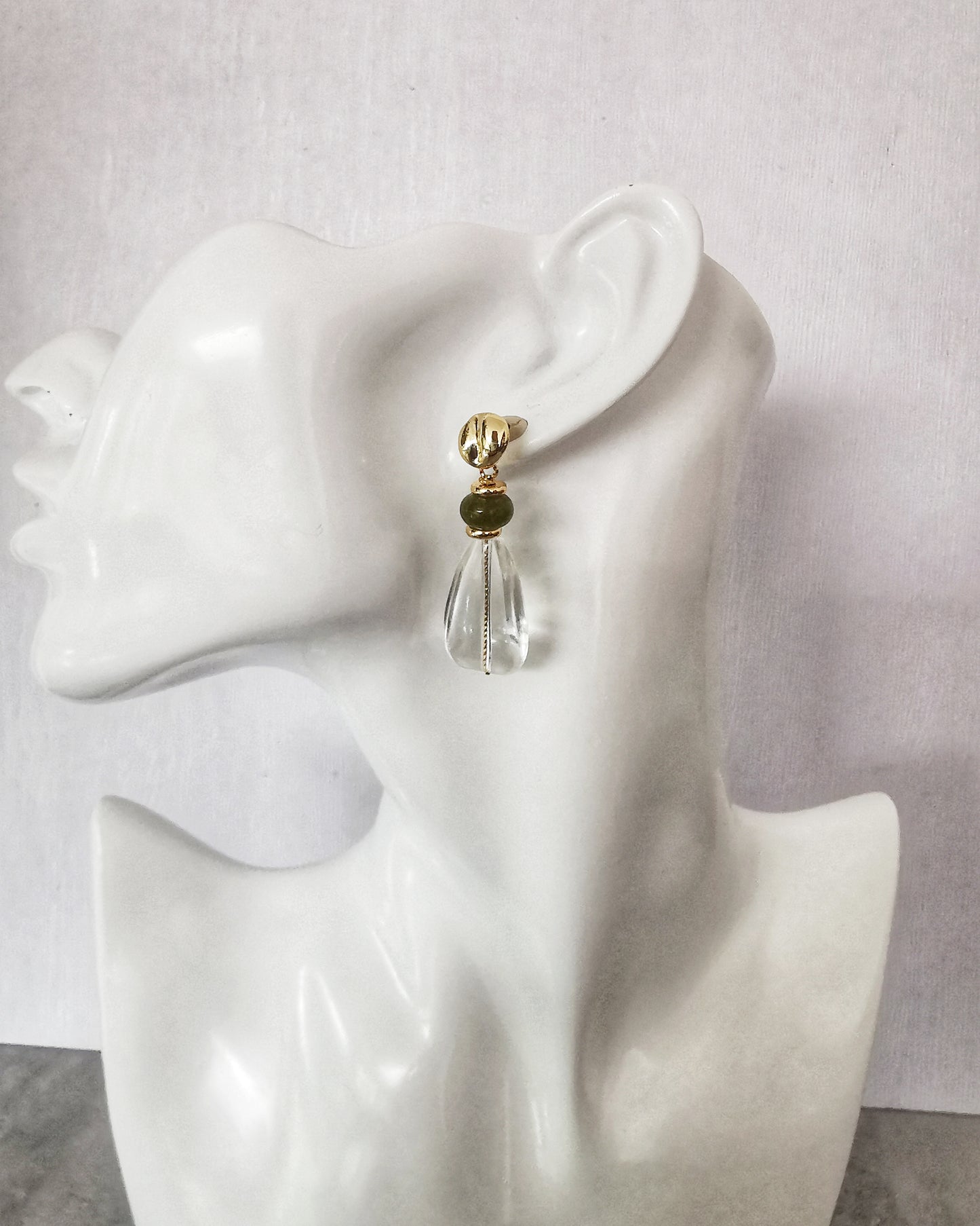 Crystal Earrings with Blue Jade Rondelles & Gold Button Stud Earrings - Vinta Shop