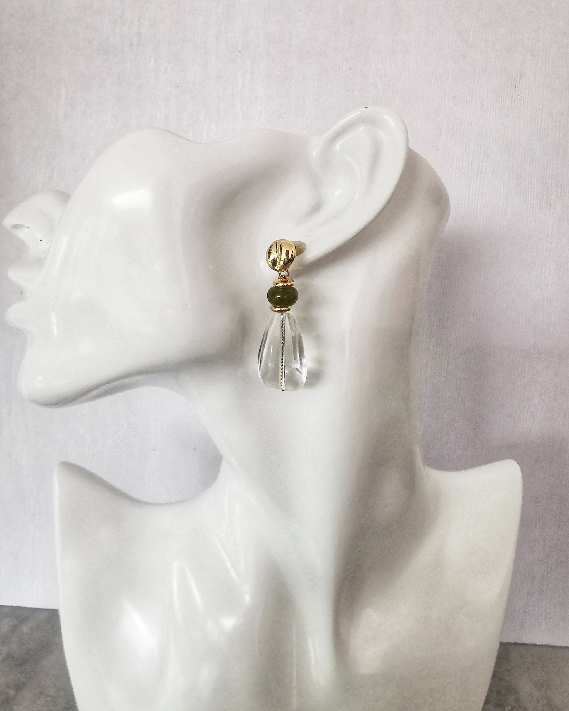 Crystal Earrings with Blue Jade Rondelles & Gold Button Stud Earrings - Vinta Shop