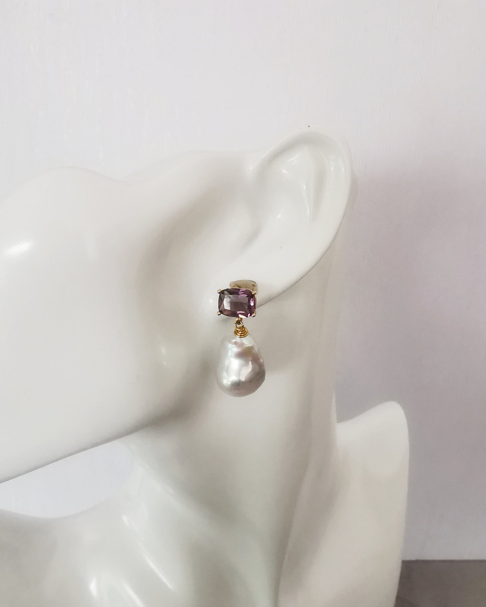 Baroque Freshwater Pearl Drop Earrings with Purple Crystal Stud - Vinta Shop