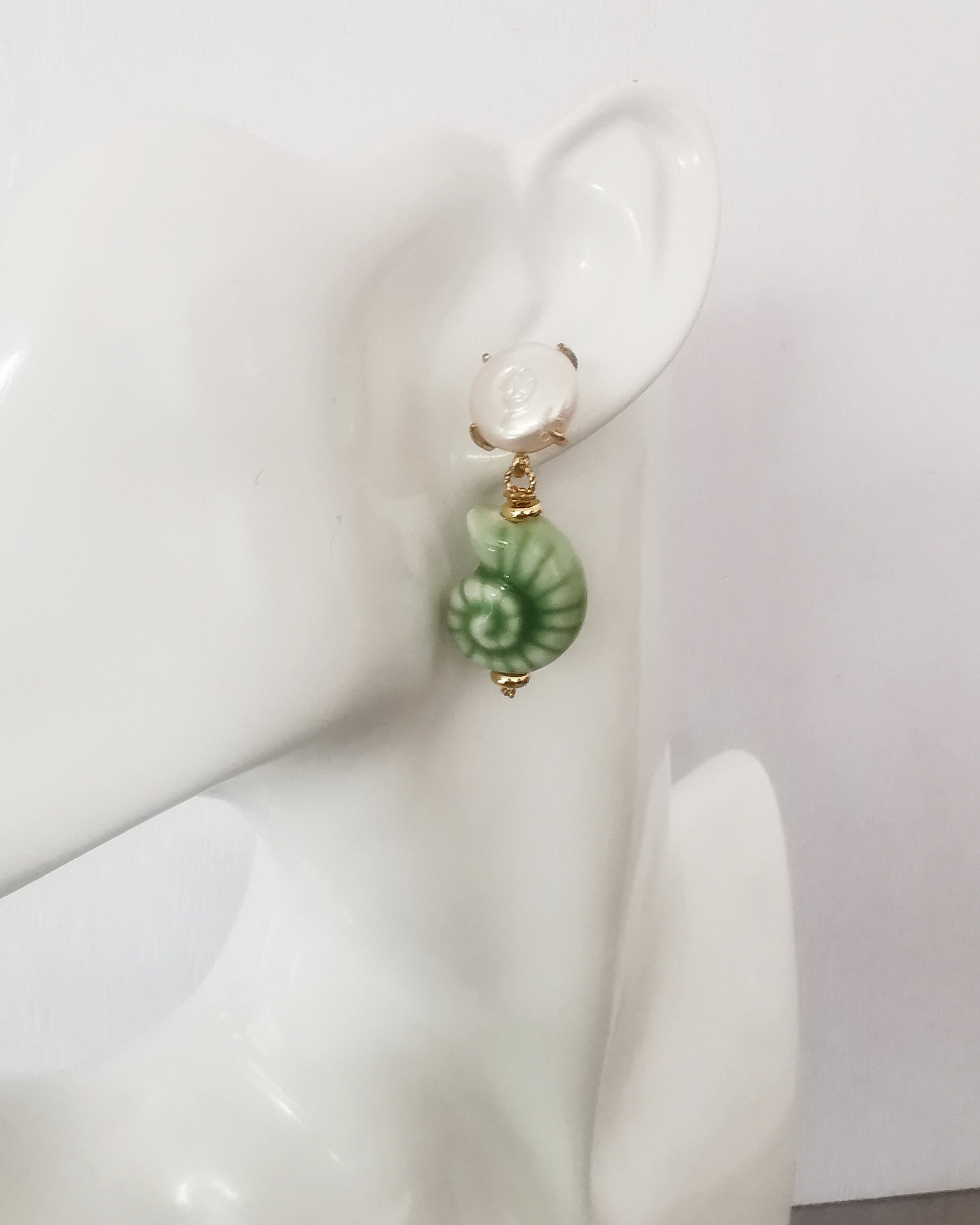 Statement Conch Earrings with Aqua Ceramic Bead - Vinta Shop