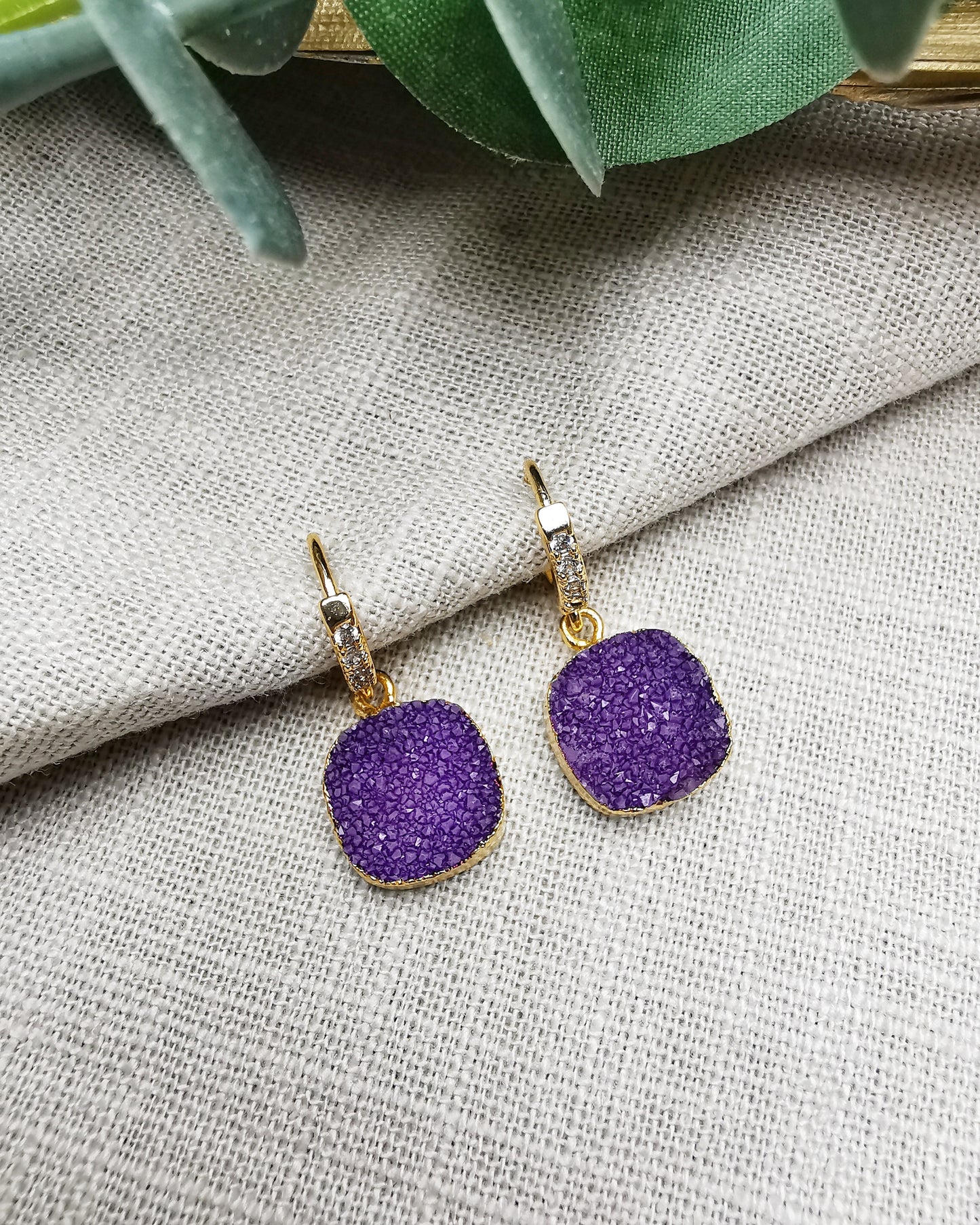 Semi-Precious Druzy Huggie hoop Earrings.