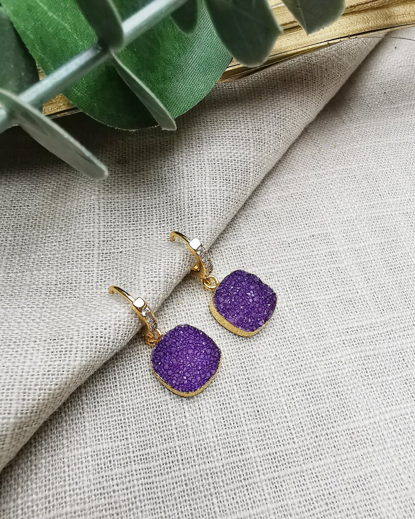 Semi-Precious Druzy Huggie hoop Earrings.