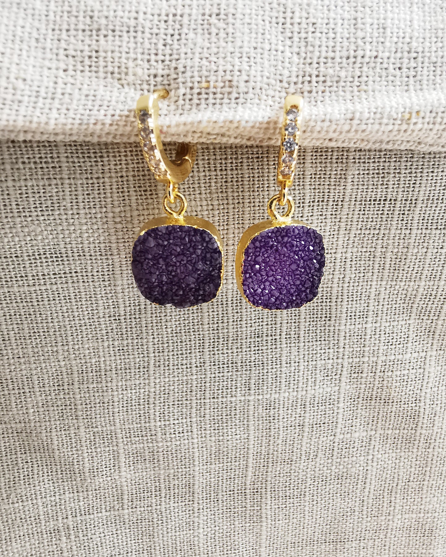 Semi-Precious Druzy Huggie hoop Earrings.