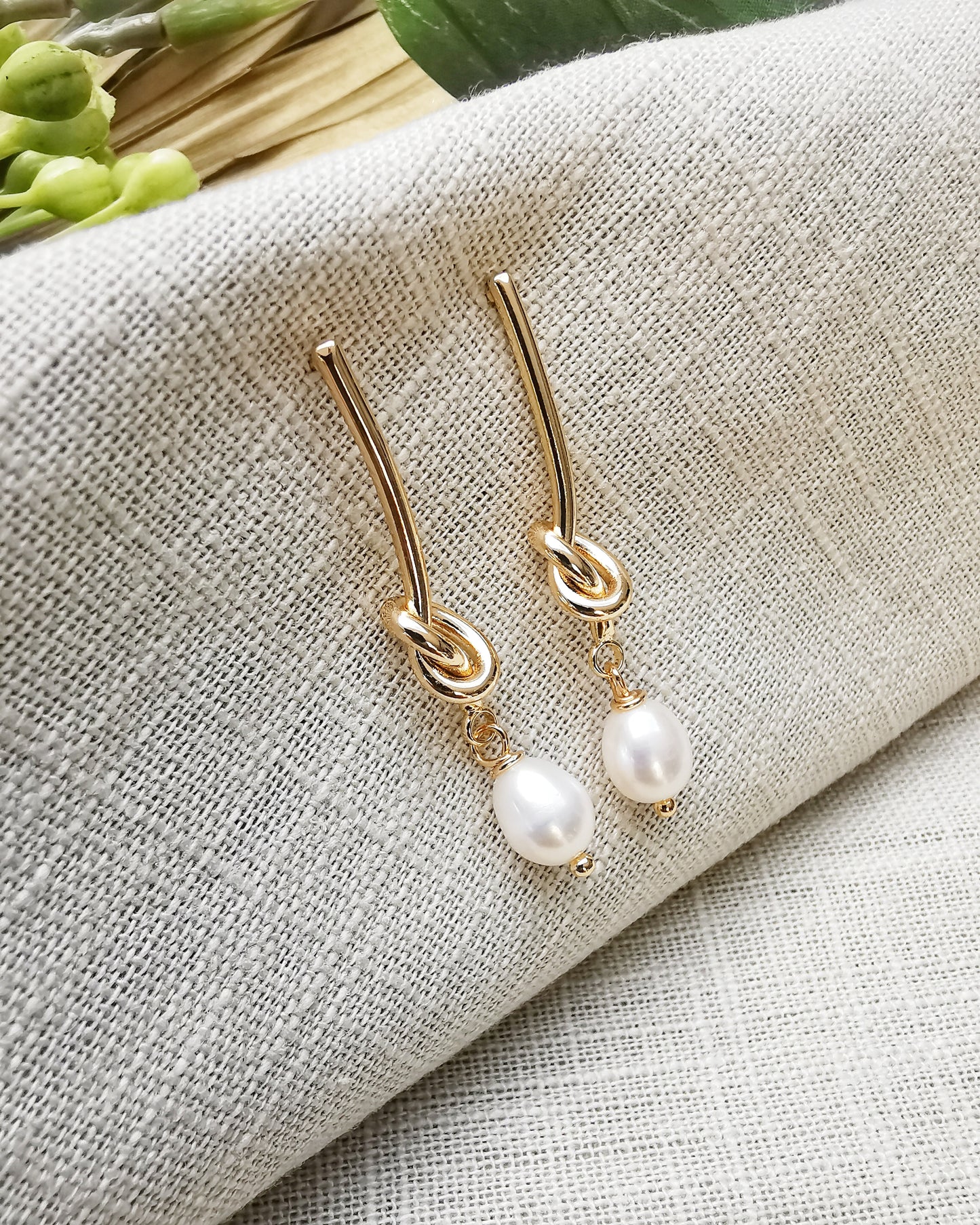 Long Drop Knot Pearl Earrings