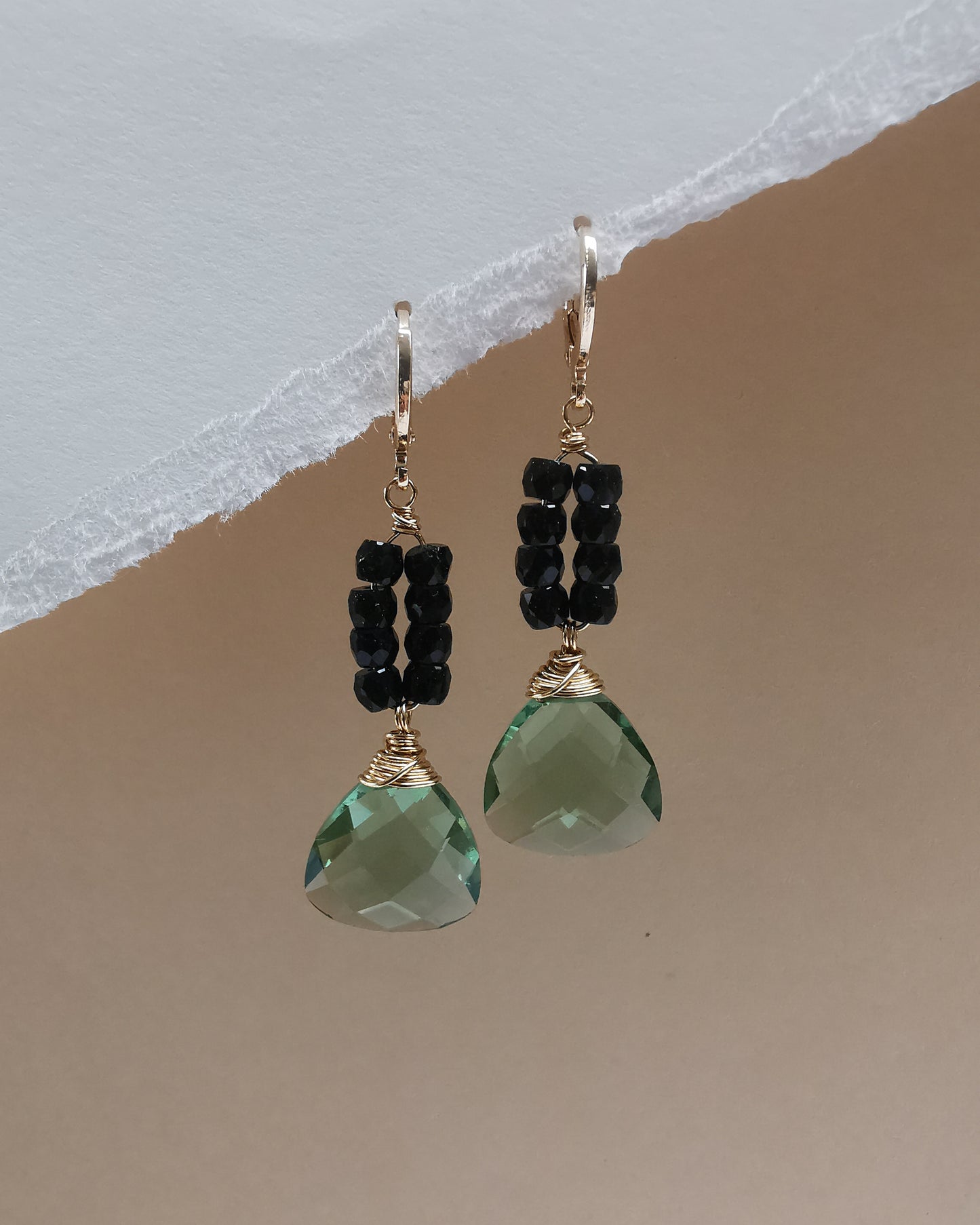 Green Amethyst Trillion Earrings with Deep Green Sandstone