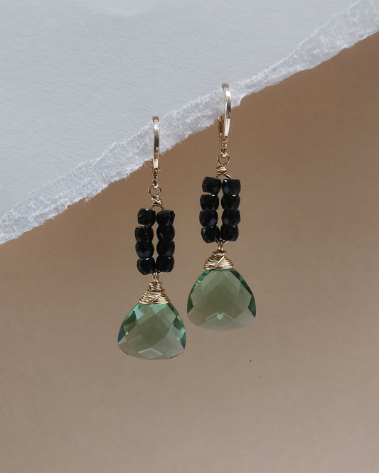 Green Amethyst Trillion Earrings with Deep Green Sandstone