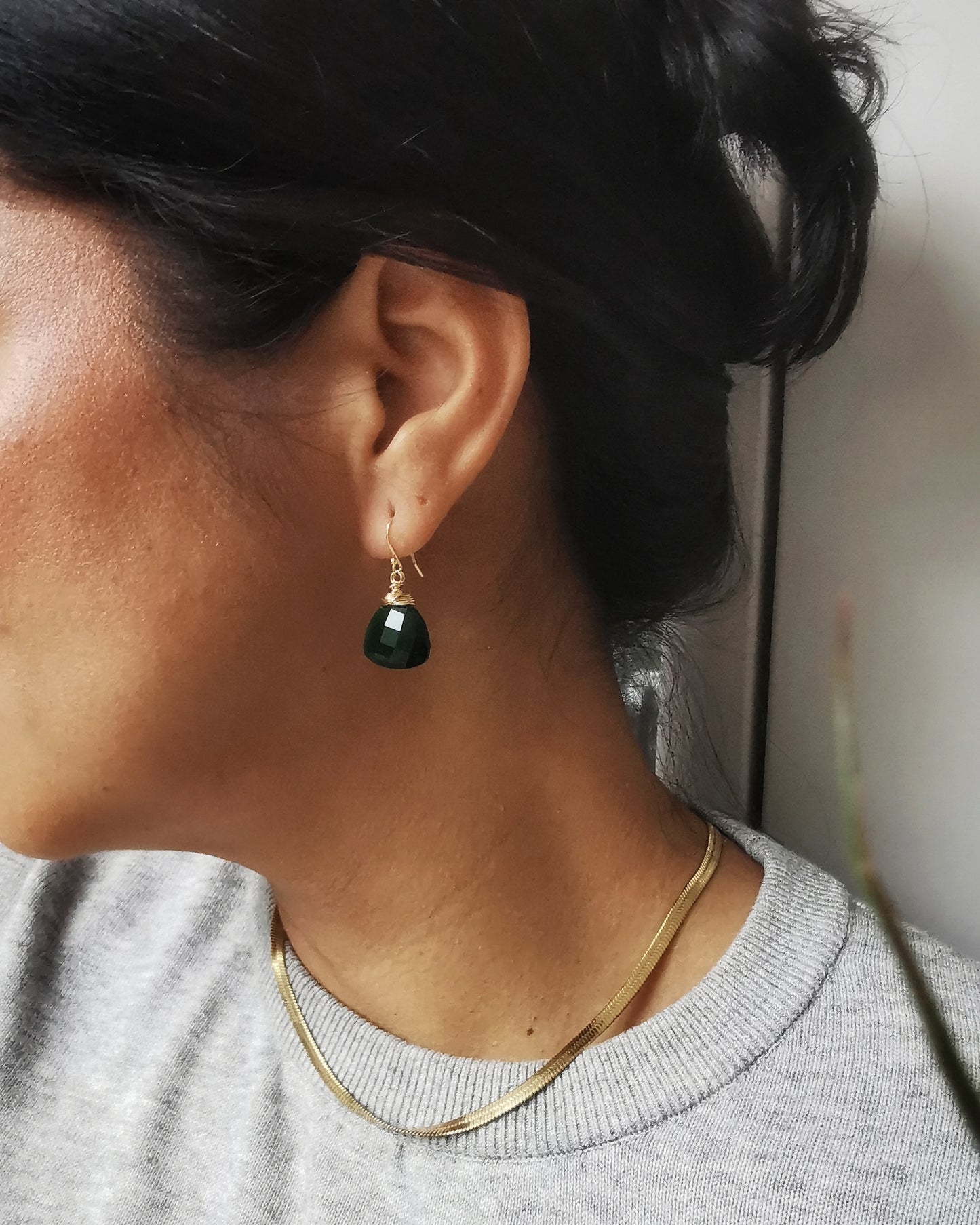 Emerald Quartz Trillion Gemstone Earrings