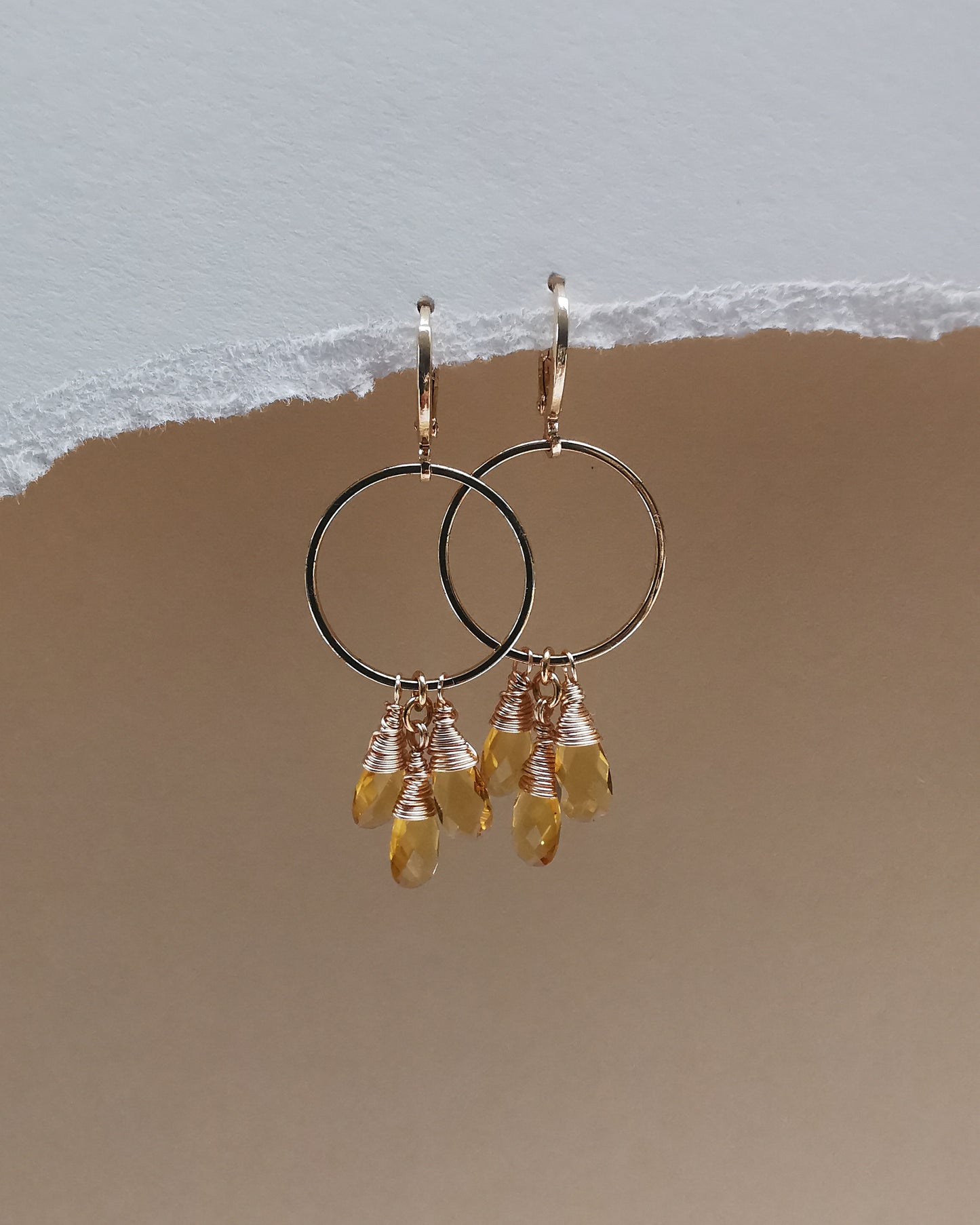 Citrine Triple-Drop Gemstone Hoop Earrings