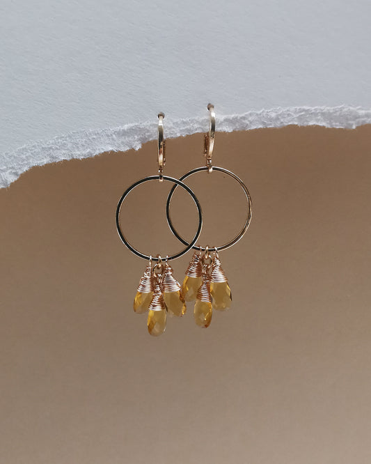 Citrine Triple-Drop Gemstone Hoop Earrings