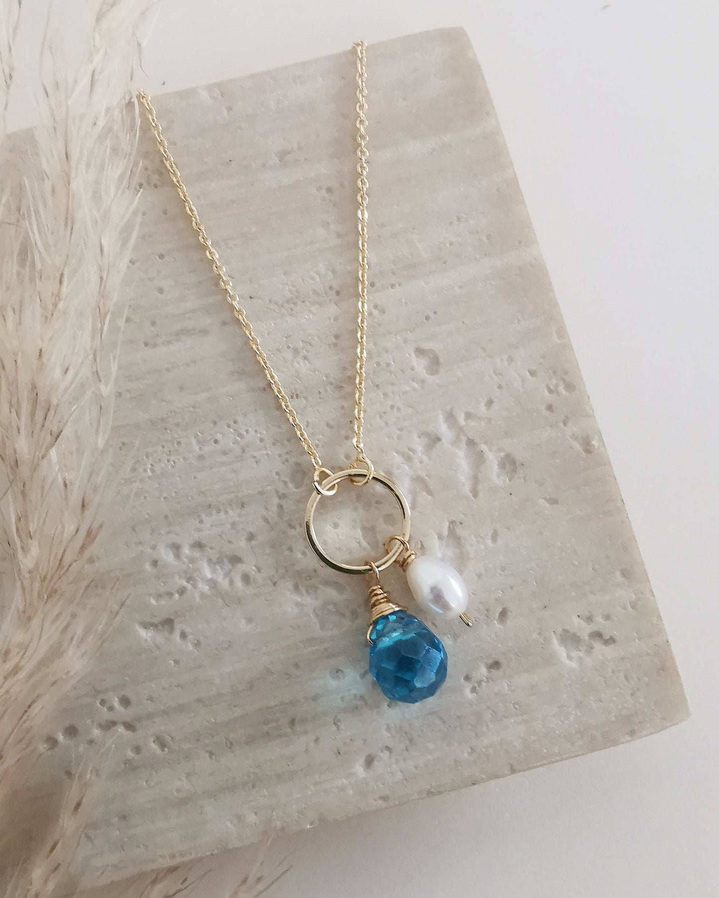 Crystal Teardrop & Freshwater Pearl Pendant Necklace.