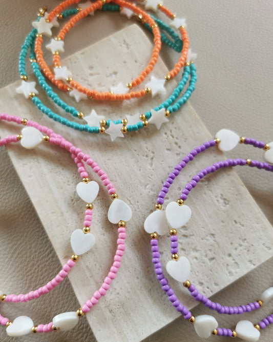 MELISSA - Vibrant Seed Bead Necklaces with Nacar Hearts or Star Charms
