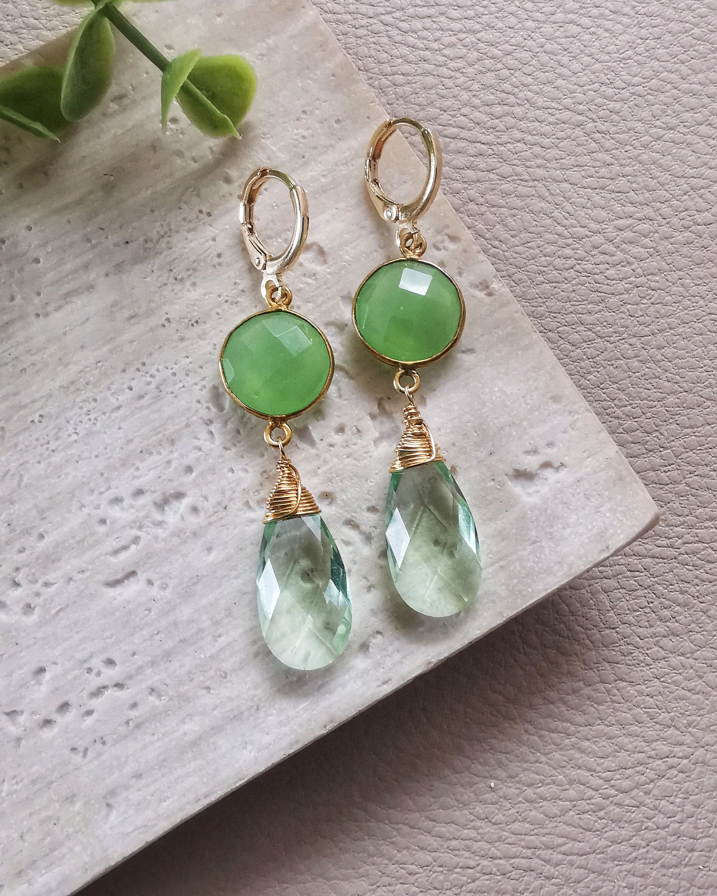 Chrysoprase and Green Amethyst Drop Earrings