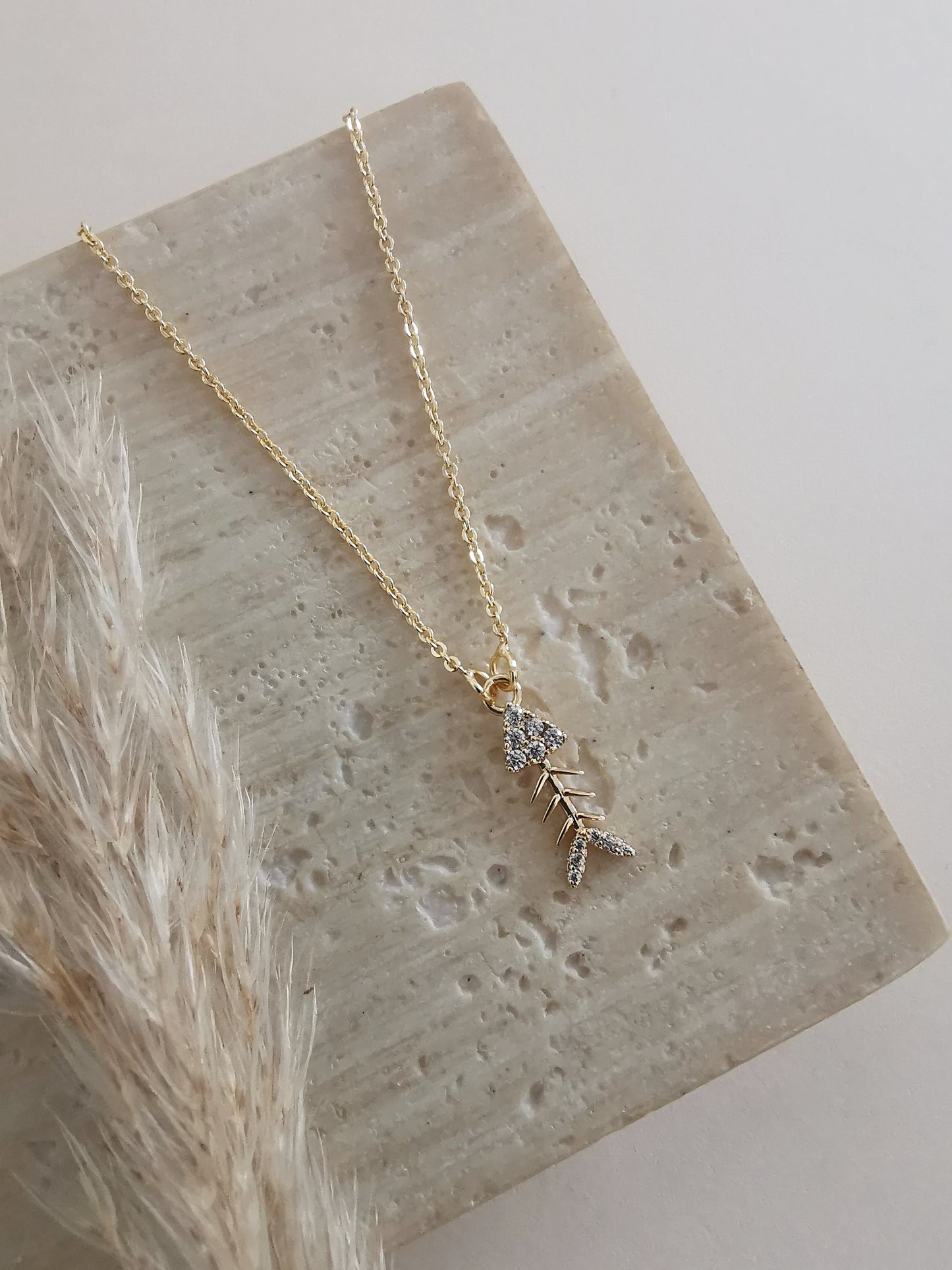 Fish Bone Pendant Necklace.