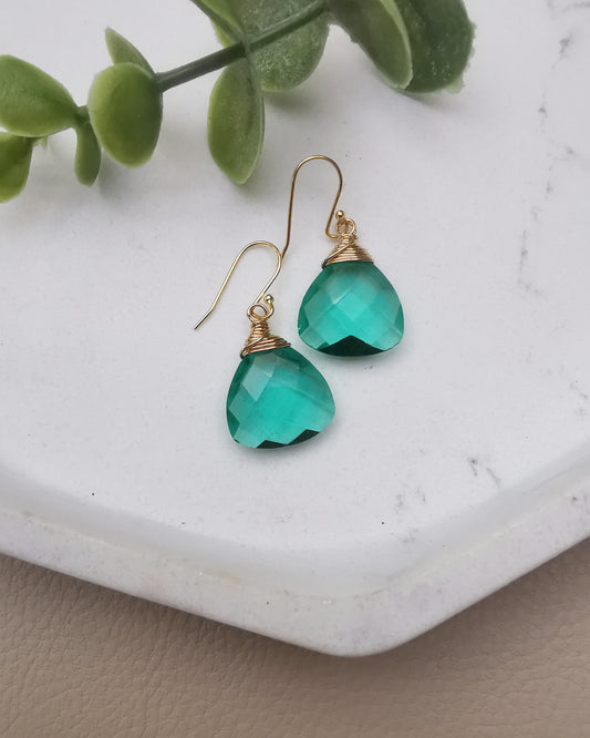 Green Caribbean Iolite Trillion Gemstone Earrings