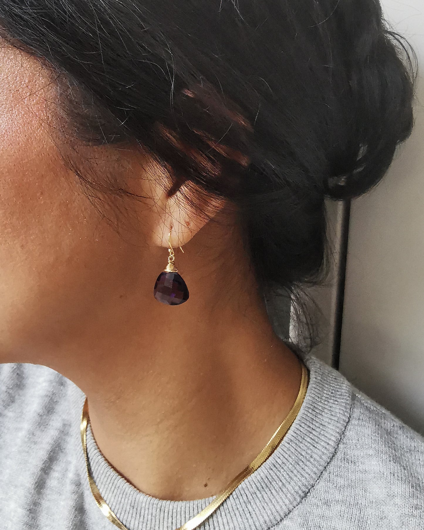 Amethyst Trillion Gemstone Earrings