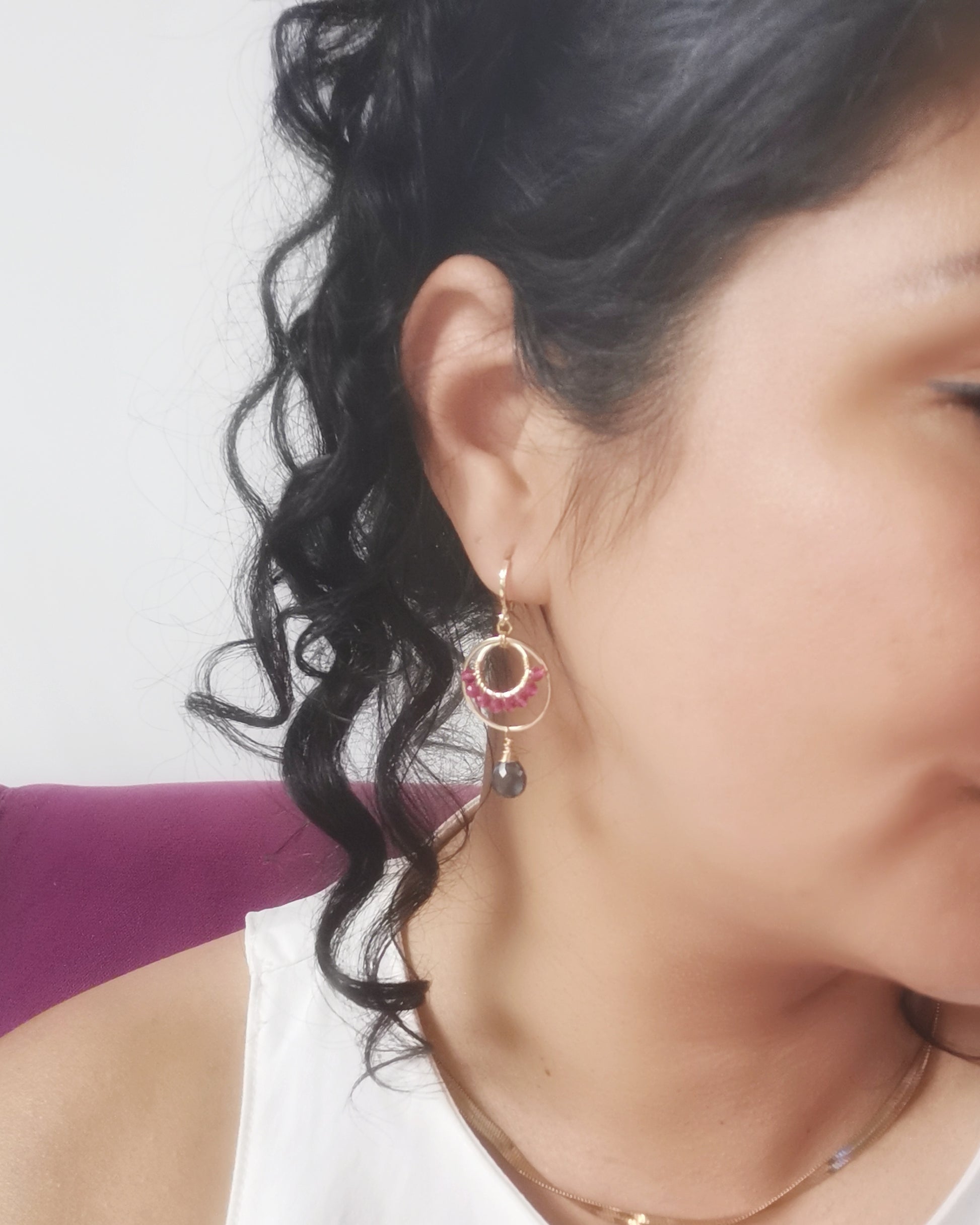 LORI - Geometric Dangle Earrings with Gemstones. - Vinta Shop