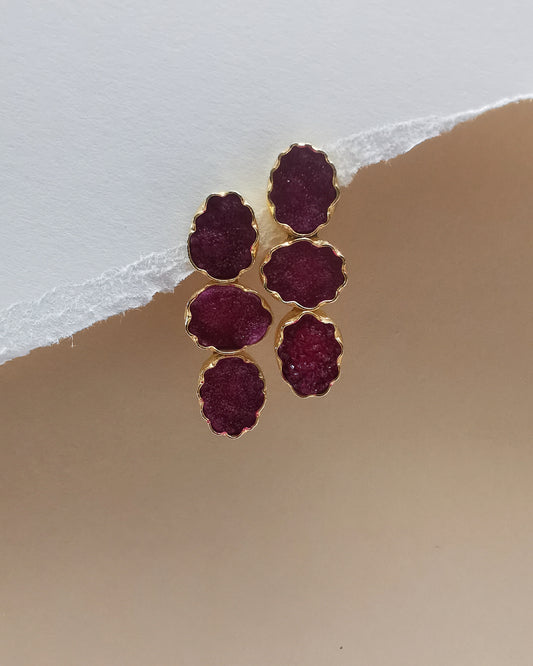 Burgundy Druzy Statement Stud Earrings