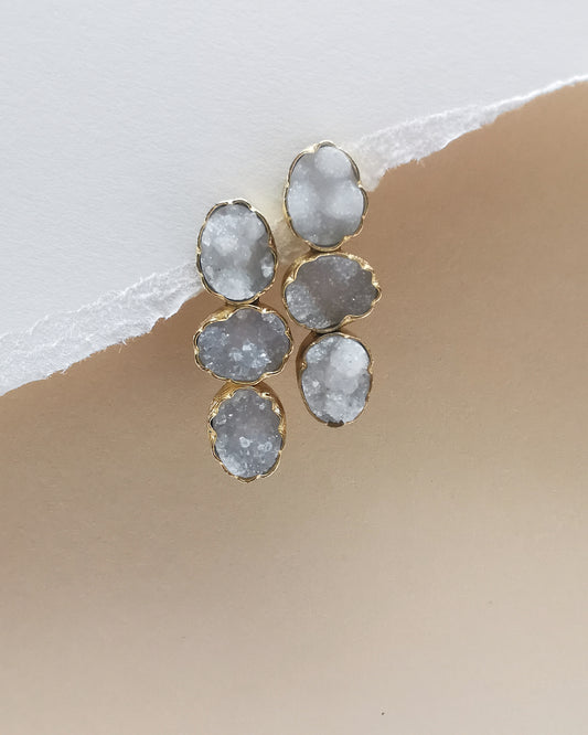 White Druzy Statement Stud Earrings