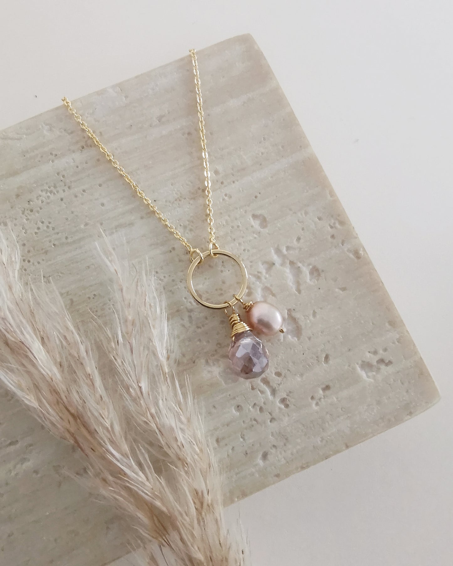 Crystal Teardrop & Freshwater Pearl Pendant Necklace.