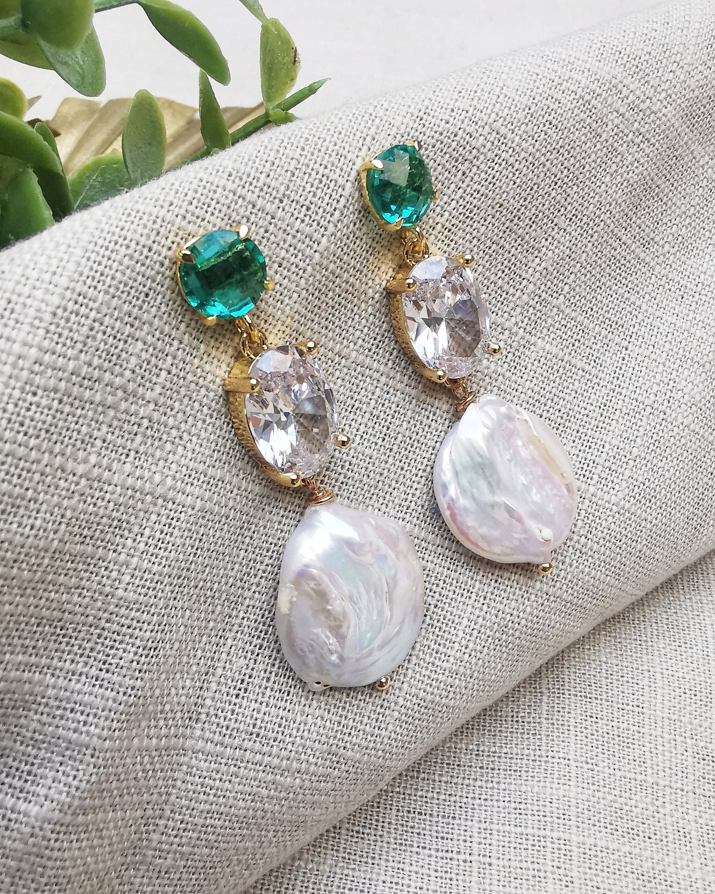 Lauren || Freshwater Pearl + Gemstones Statement Earrings - LIMITED EDITION