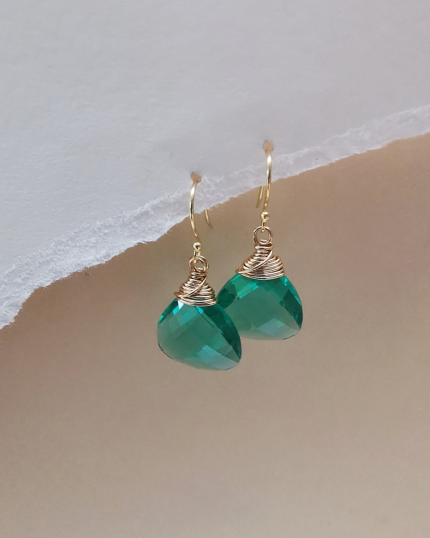 Green Caribbean Iolite Trillion Gemstone Earrings