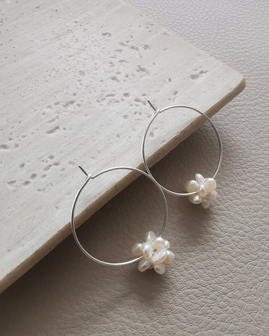 925 Sterling Silver Hoop earrings with Dainty Cluster Pearls